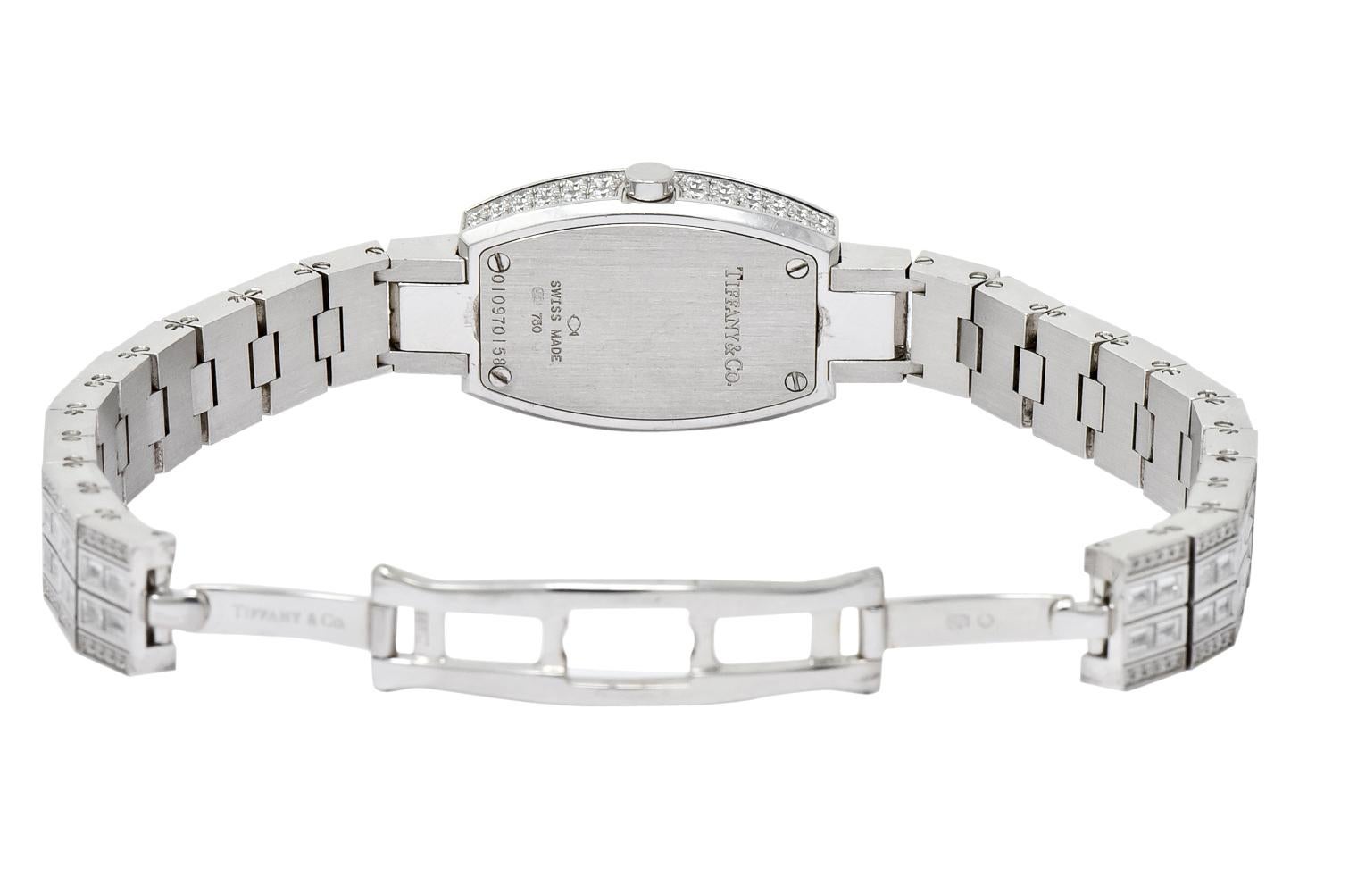 Tiffany & Co. 8.20 Carat Diamond 18 Karat White Gold Tonneau Ladies Watch 3