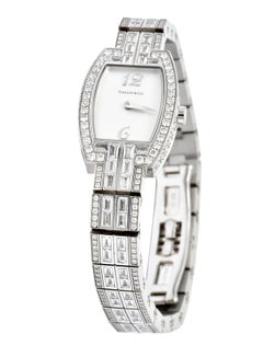 Tiffany & Co. 8.20 Carat Diamond 18 Karat White Gold Tonneau Ladies Watch