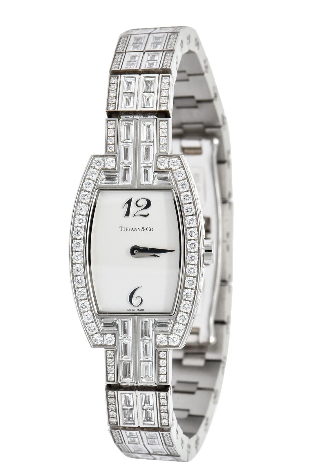 Contemporary Tiffany & Co. 8.20 Carat Diamond 18 Karat White Gold Tonneau Ladies Watch