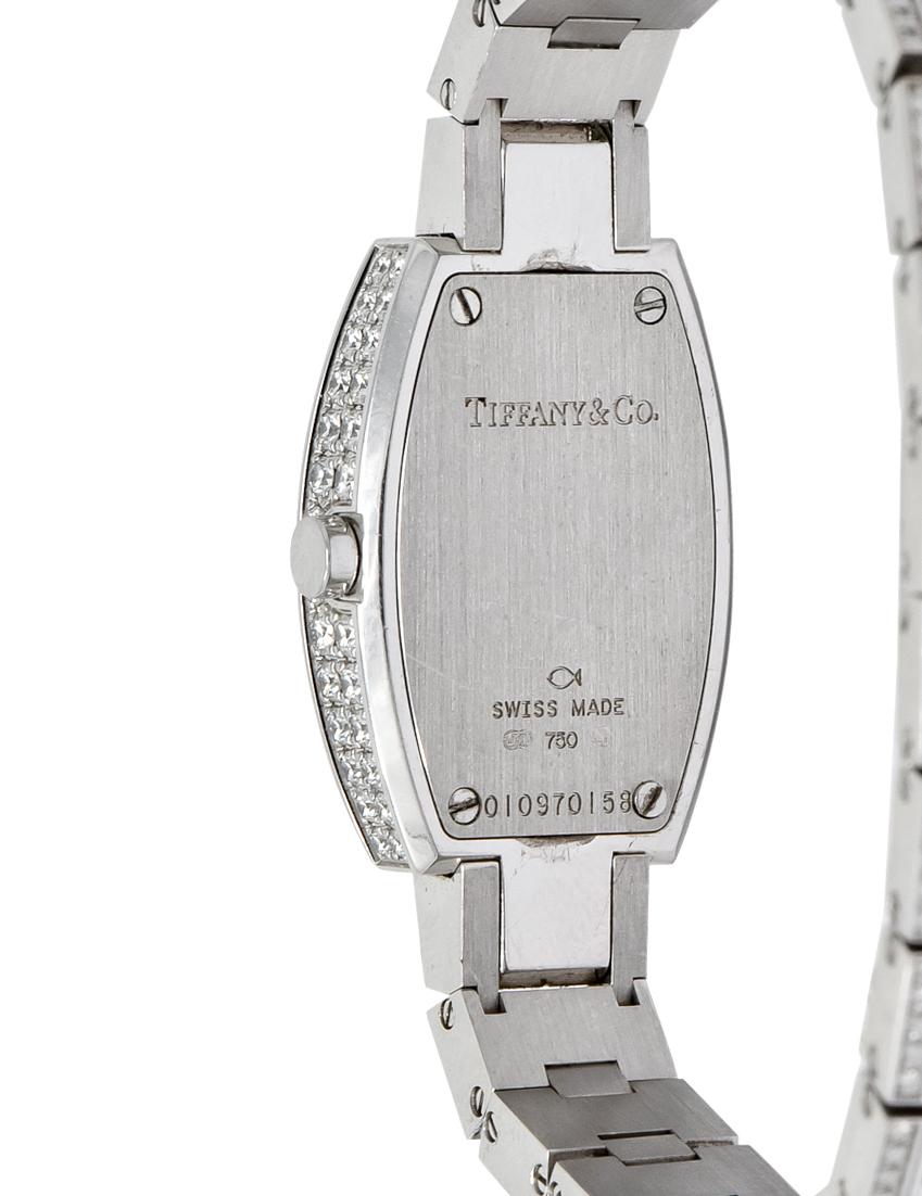 Women's or Men's Tiffany & Co. 8.20 Carat Diamond 18 Karat White Gold Tonneau Ladies Watch