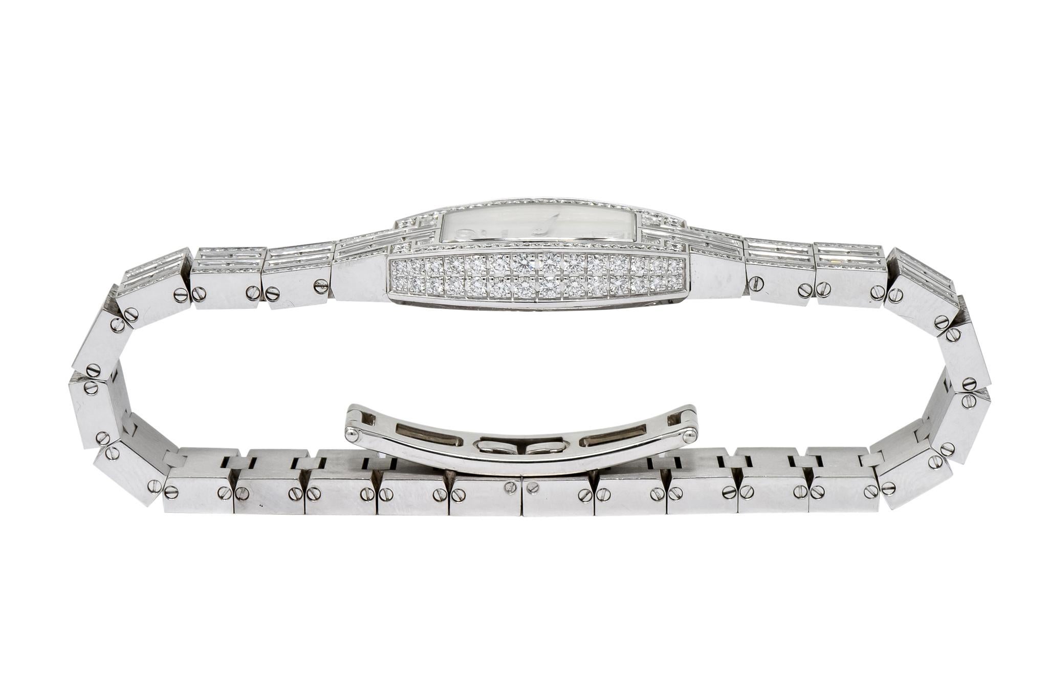 Tiffany & Co. 8.20 Carat Diamond 18 Karat White Gold Tonneau Ladies Watch 1