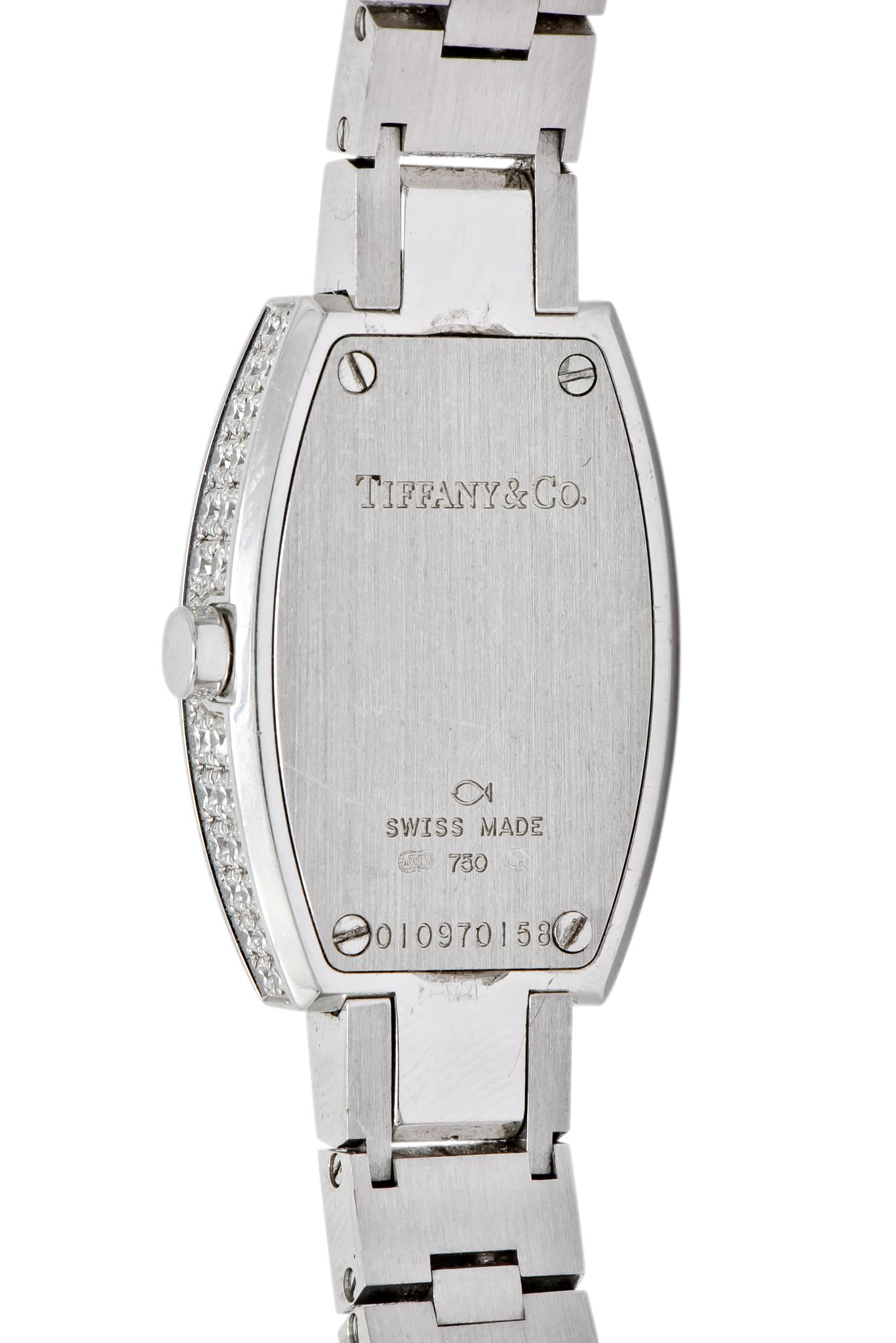 Tiffany & Co. 8.20 Carat Diamond 18 Karat White Gold Tonneau Ladies Watch 2
