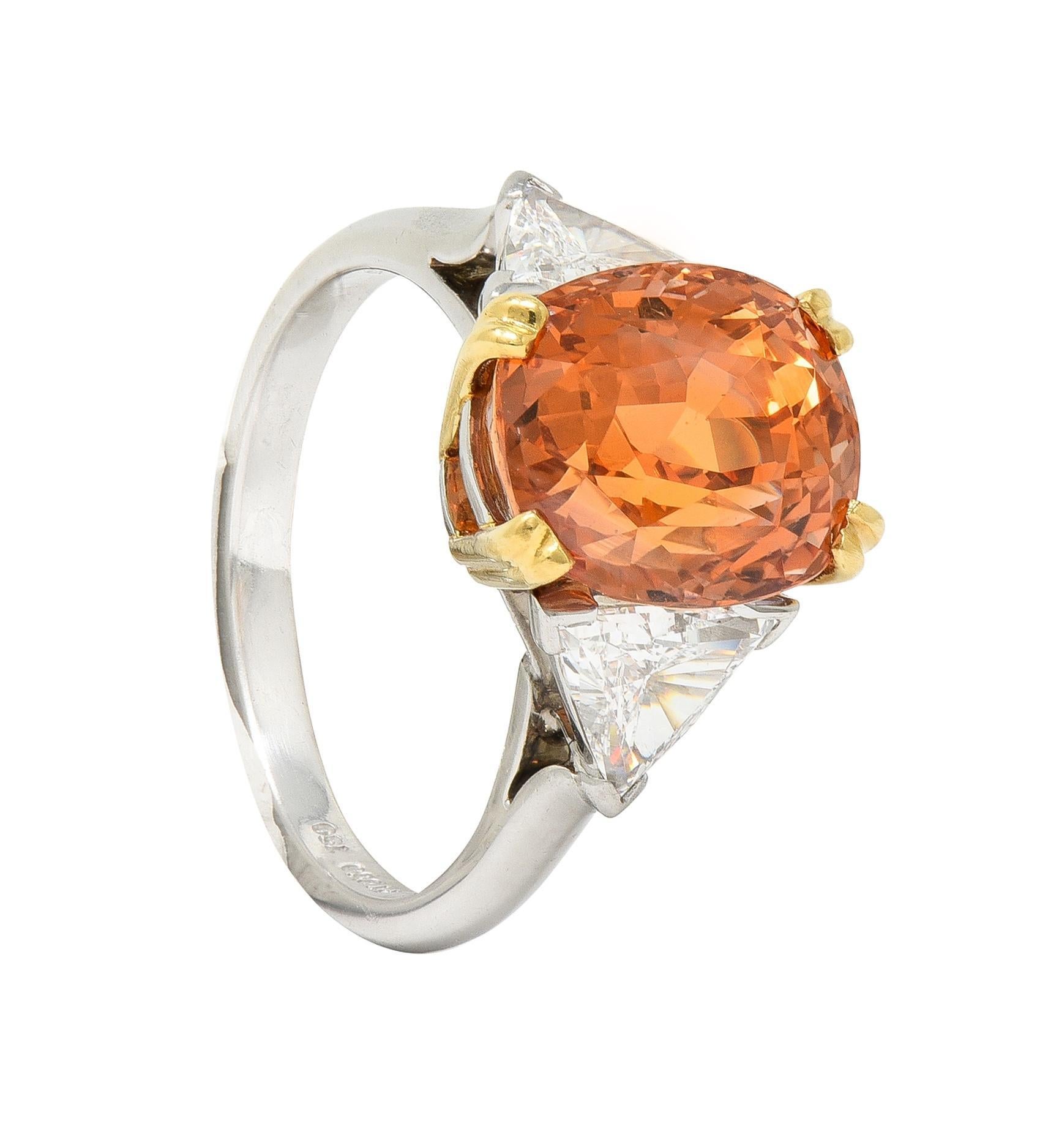 Tiffany & Co. 8.61 CTW Orange Sapphire Diamond 18 Karat Gold Platinum Ring For Sale 6