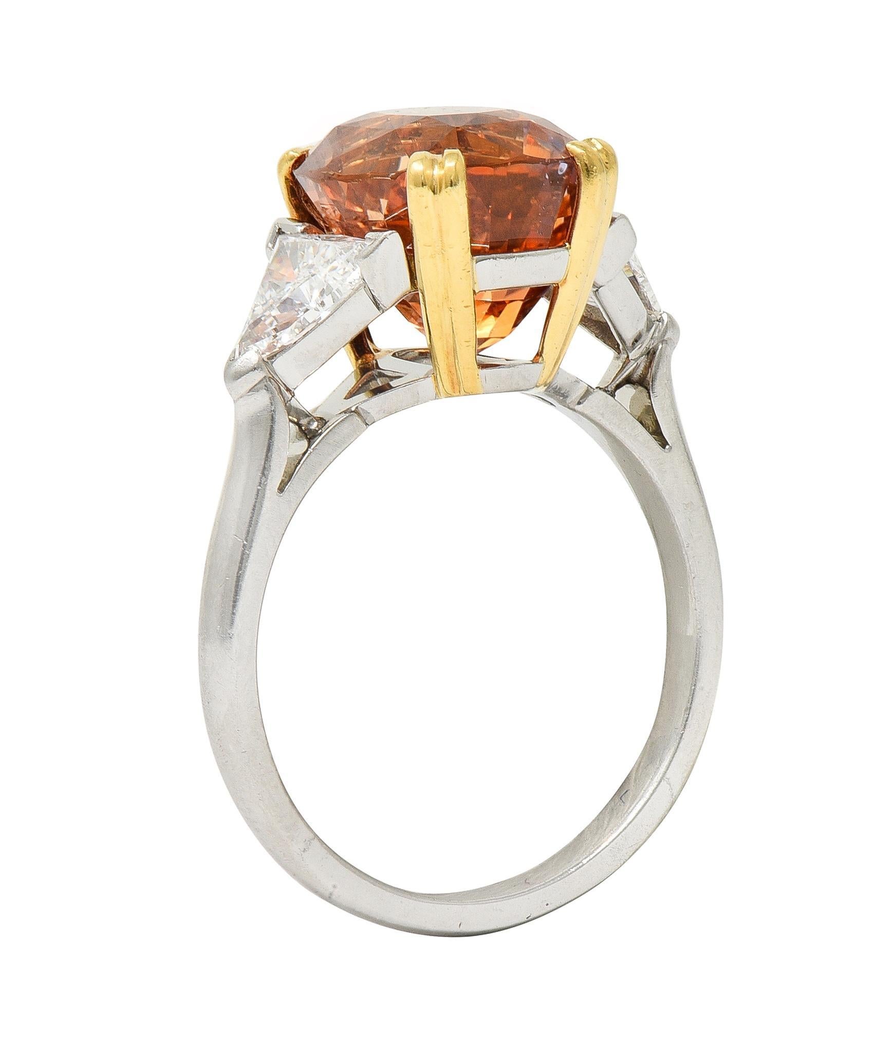 Trillion Cut Tiffany & Co. 8.61 CTW Orange Sapphire Diamond 18 Karat Gold Platinum Ring For Sale