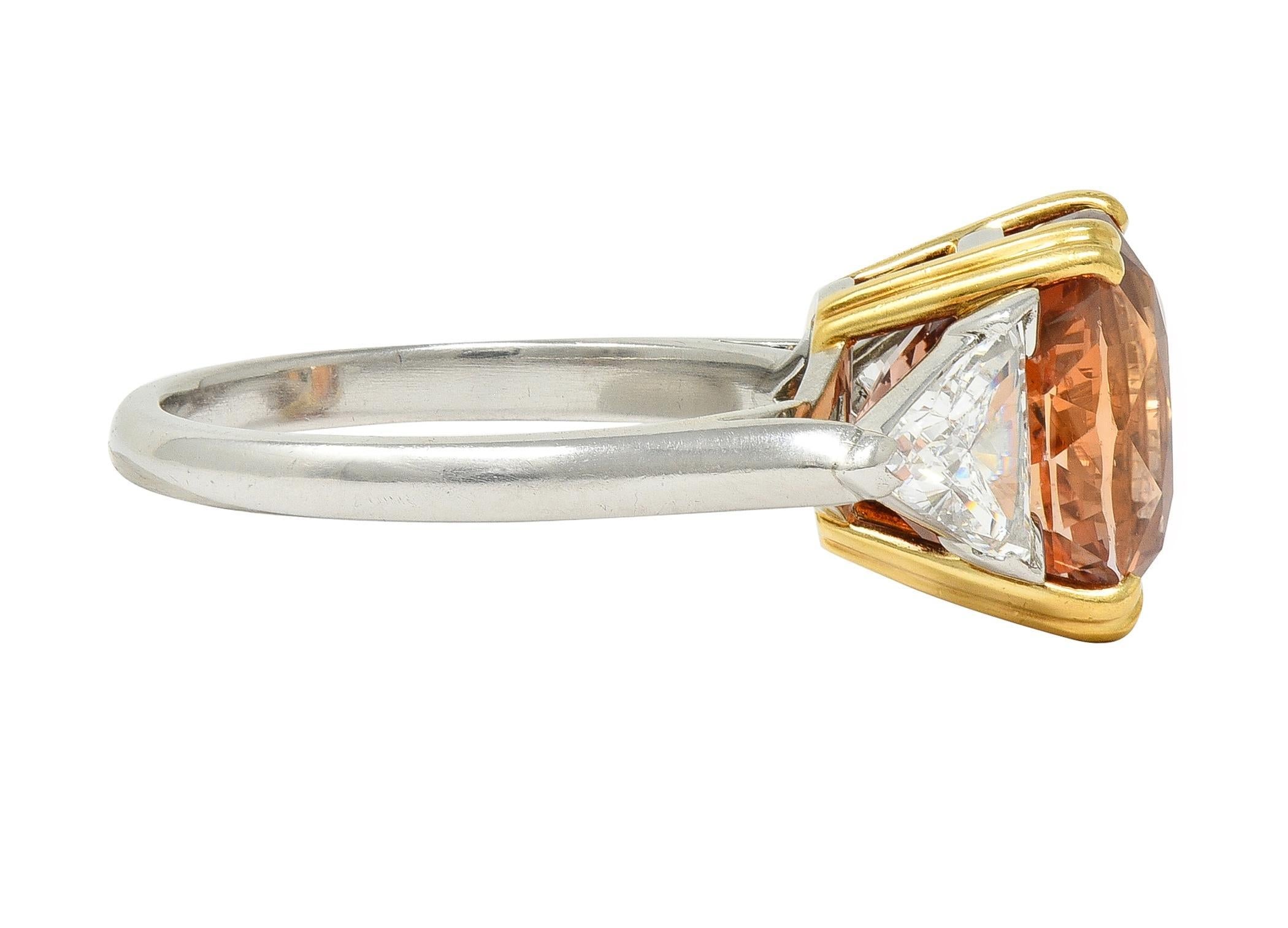 Tiffany & Co. 8.61 CTW Orange Sapphire Diamond 18 Karat Gold Platinum Ring In Excellent Condition For Sale In Philadelphia, PA