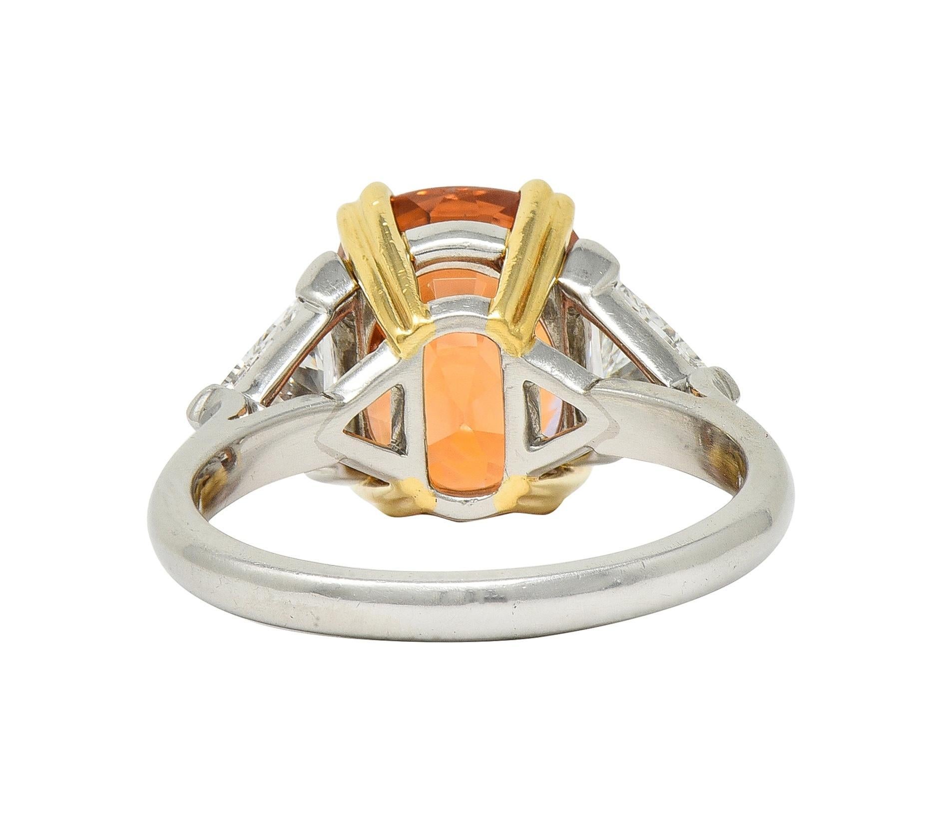 Women's or Men's Tiffany & Co. 8.61 CTW Orange Sapphire Diamond 18 Karat Gold Platinum Ring For Sale
