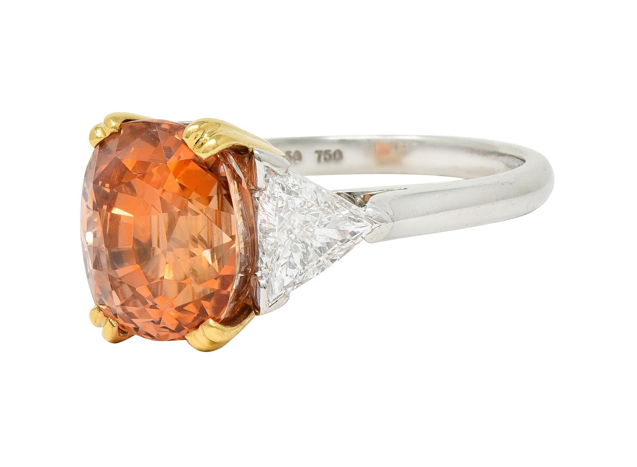 Tiffany & Co. 8.61 CTW Orange Sapphire Diamond 18 Karat Gold Platinum Ring For Sale 1
