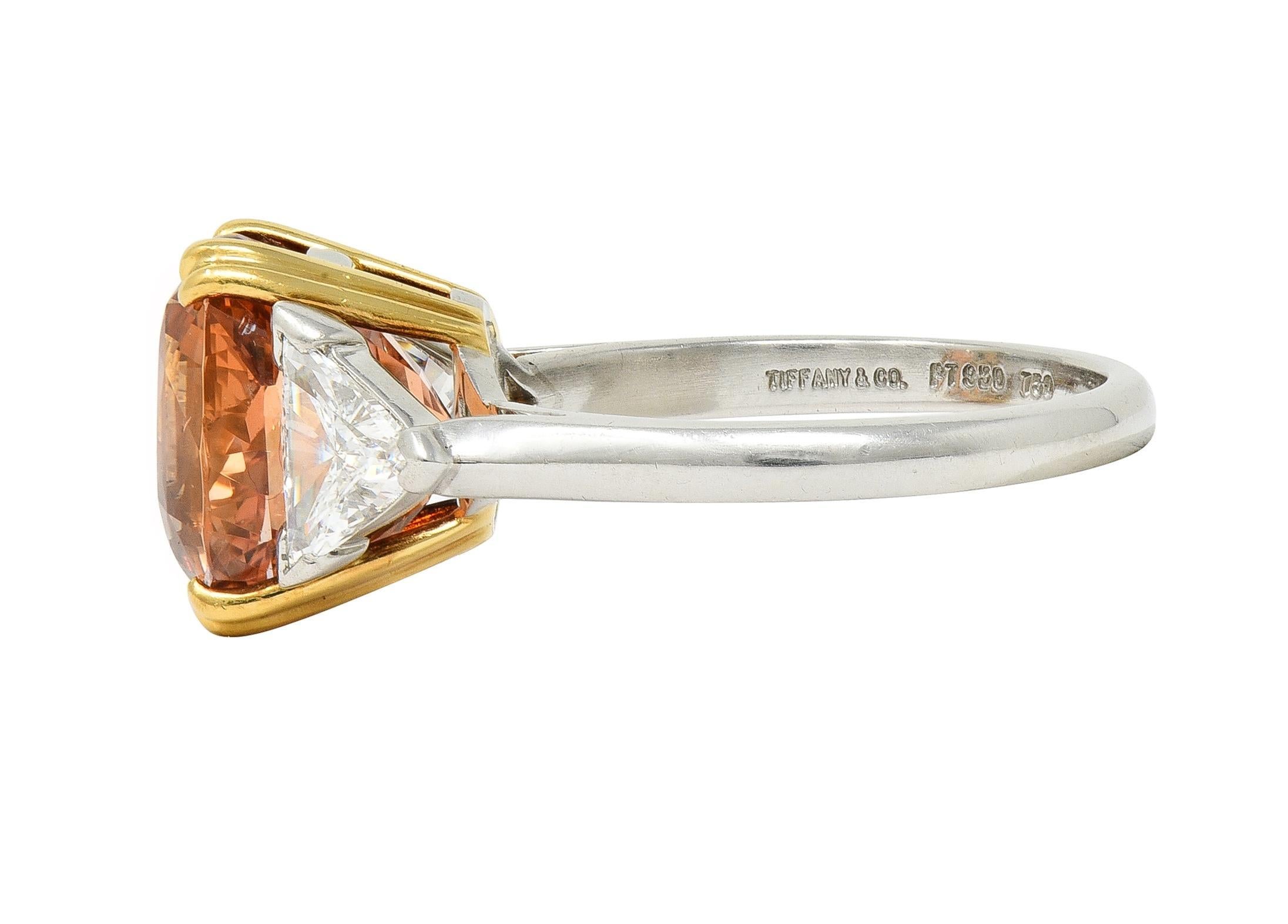 Tiffany & Co. 8.61 CTW Orange Sapphire Diamond 18 Karat Gold Platinum Ring For Sale 2