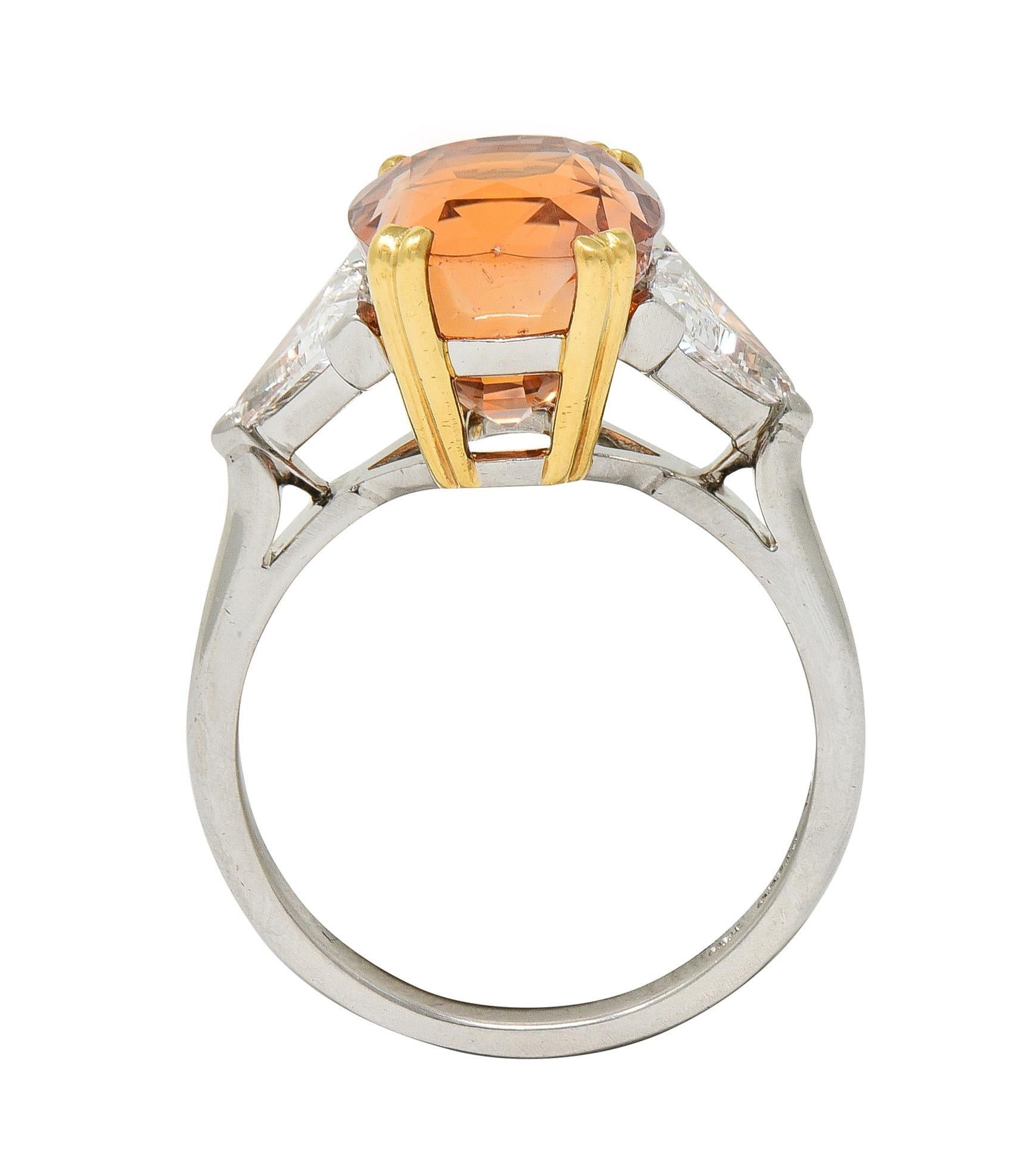Tiffany & Co. 8.61 CTW Orange Sapphire Diamond 18 Karat Gold Platinum Ring For Sale 4