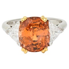 Vintage Tiffany & Co. 8.61 CTW Orange Sapphire Diamond 18 Karat Gold Platinum Ring