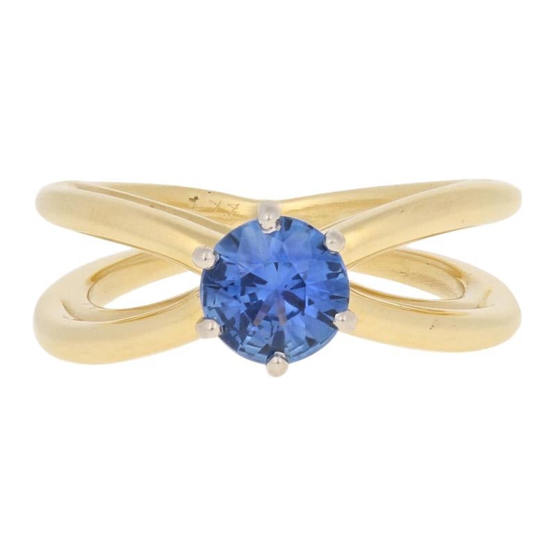 Tiffany & Co. .86ct Round Cut Sapphire Ring, 18K Gold and Platinum Solitaire