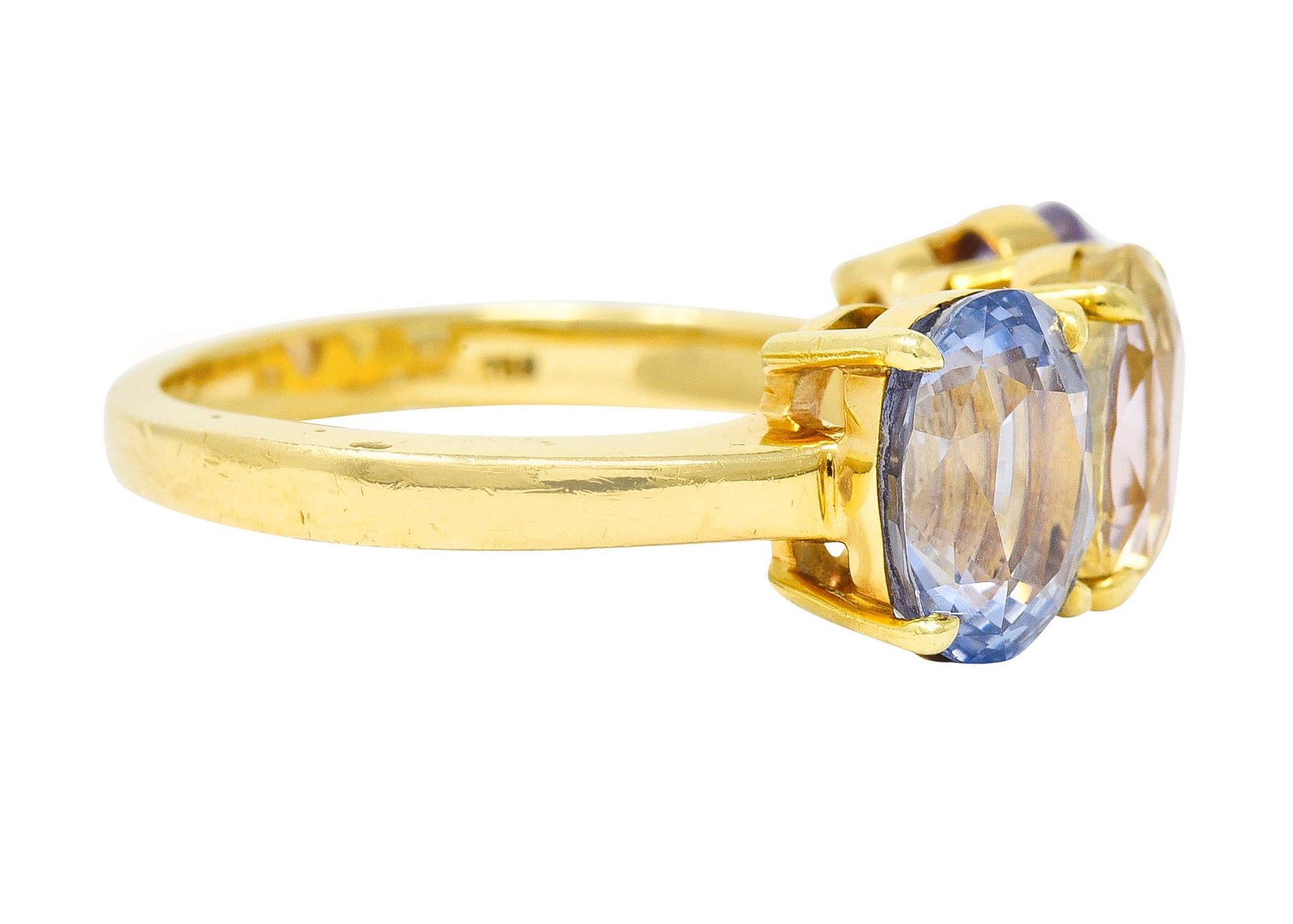 Contemporary Tiffany & Co. 8.79 Carats Pastel Colored Sapphire 18 Karat Gold Three Stone Ring