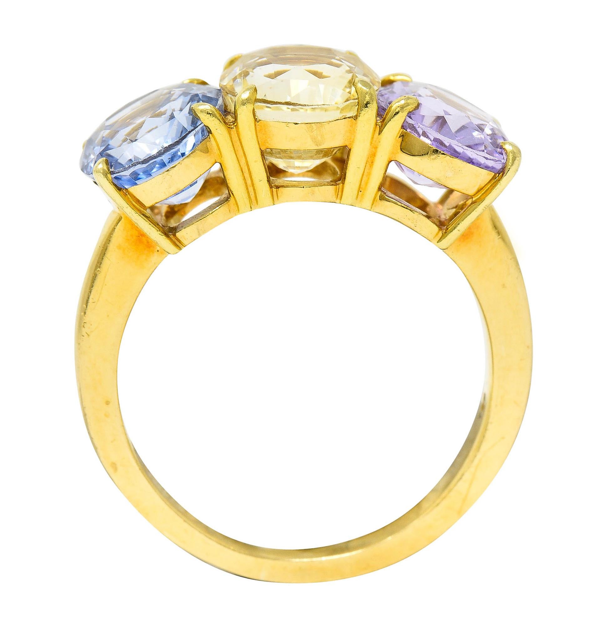 Tiffany & Co. 8.79 Carats Pastel Colored Sapphire 18 Karat Gold Three Stone Ring 2
