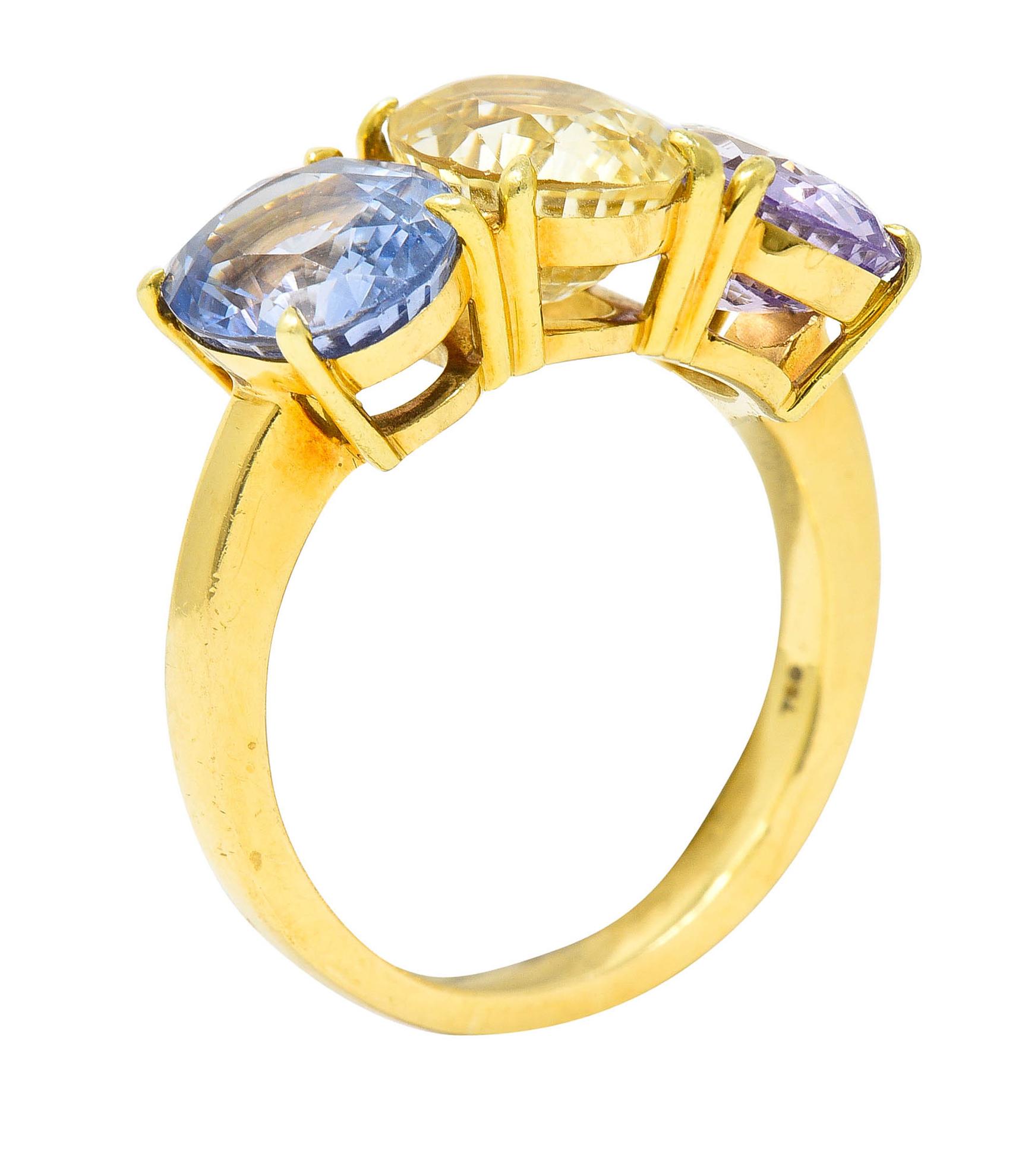 Tiffany & Co. 8.79 Carats Pastel Colored Sapphire 18 Karat Gold Three Stone Ring 3