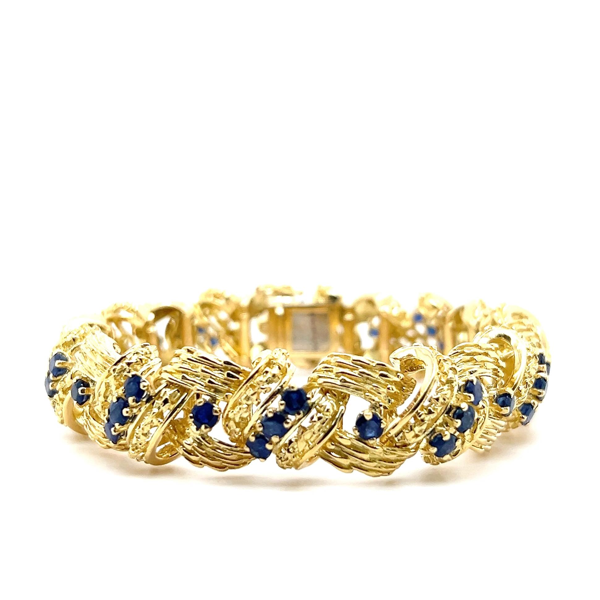 Women's or Men's Tiffany & Co. 8.80 Carat Blue Sapphire and 18k Yellow Gold Woven Bracelet