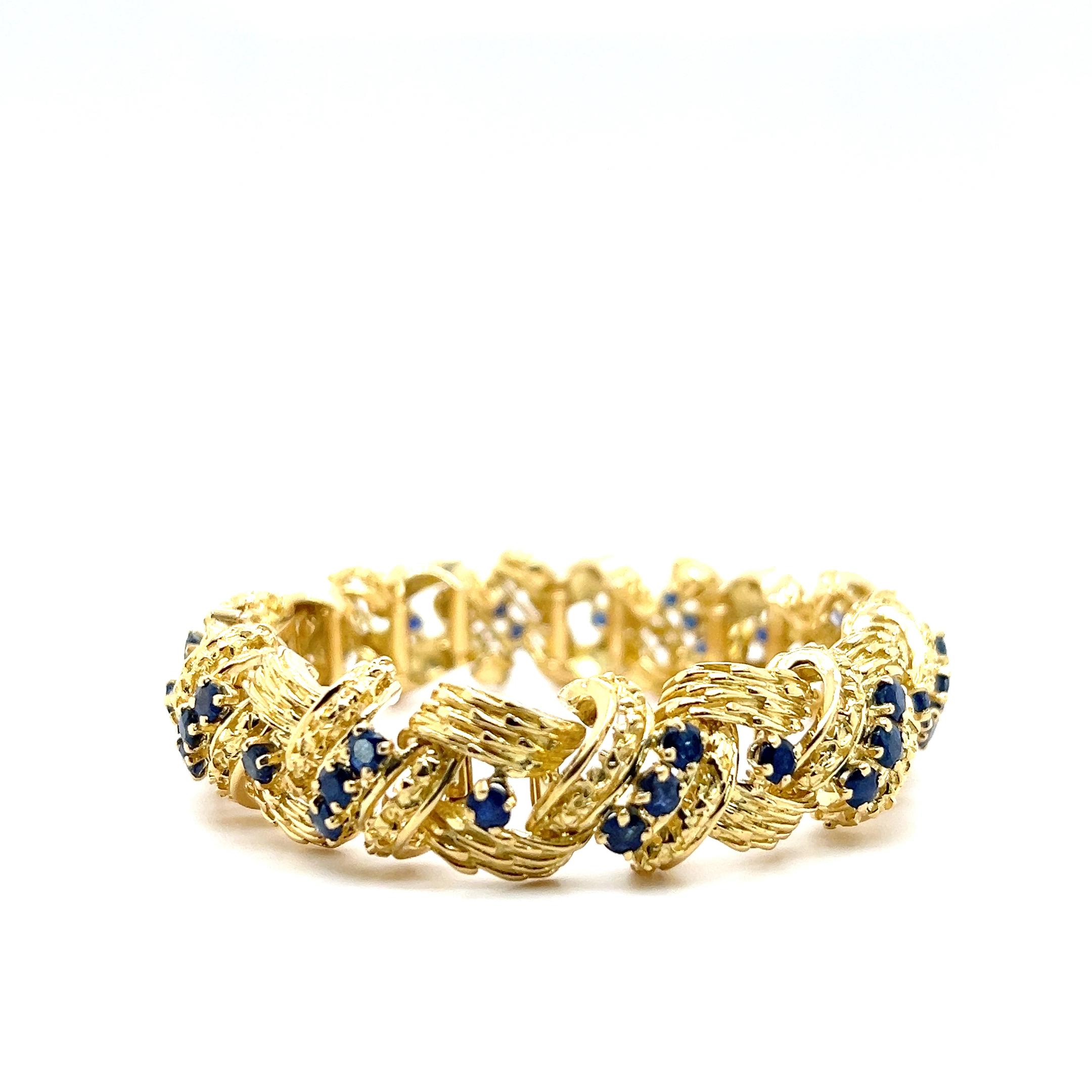 Tiffany & Co. 8.80 Carat Blue Sapphire and 18k Yellow Gold Woven Bracelet 1