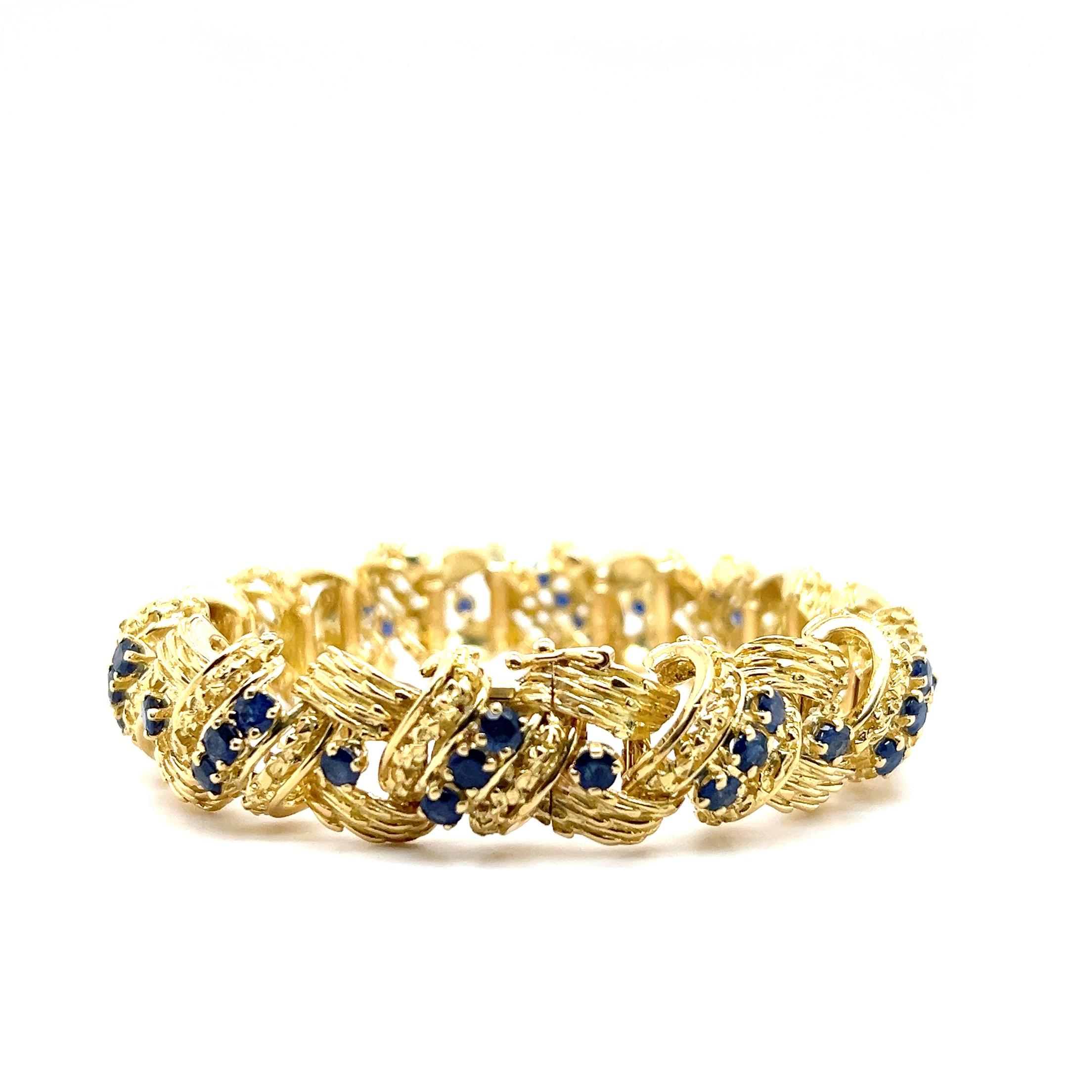 Tiffany & Co. 8.80 Carat Blue Sapphire and 18k Yellow Gold Woven Bracelet 2