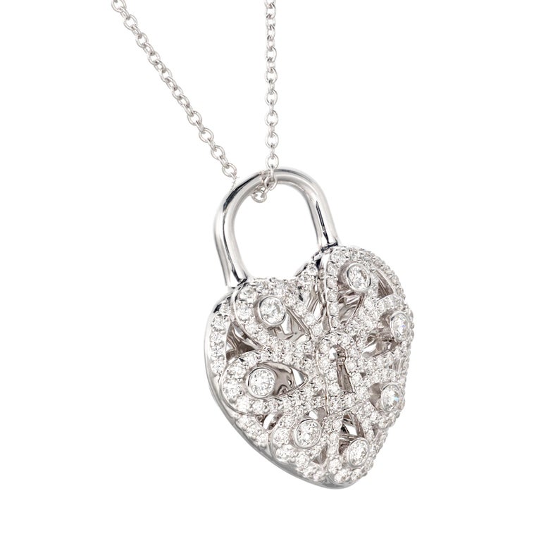 Tiffany and Co .90 Carat Diamond White Gold Heart Locket Pendant