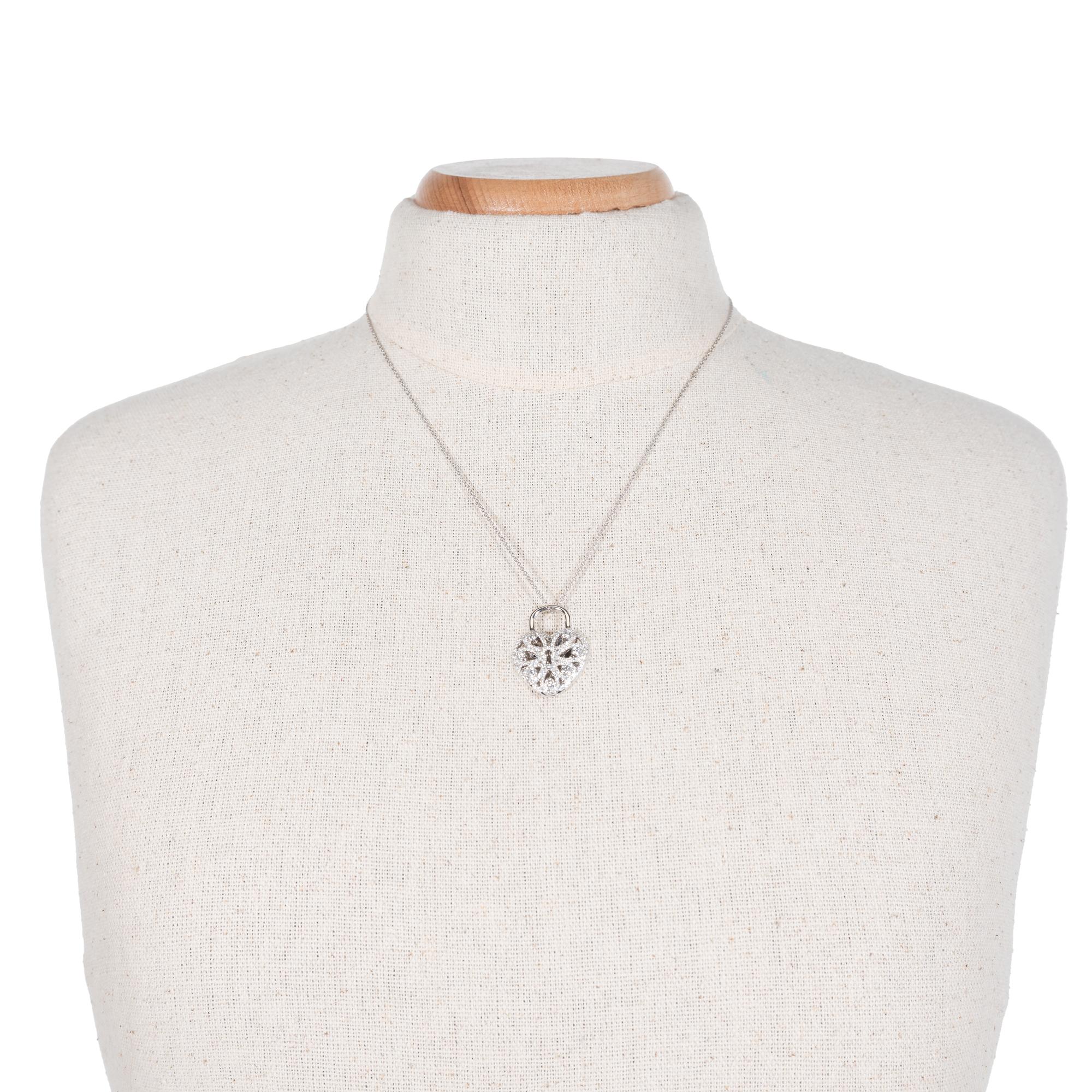 Round Cut Tiffany & Co .90 Carat Diamond White Gold Heart Locket Pendant Necklace