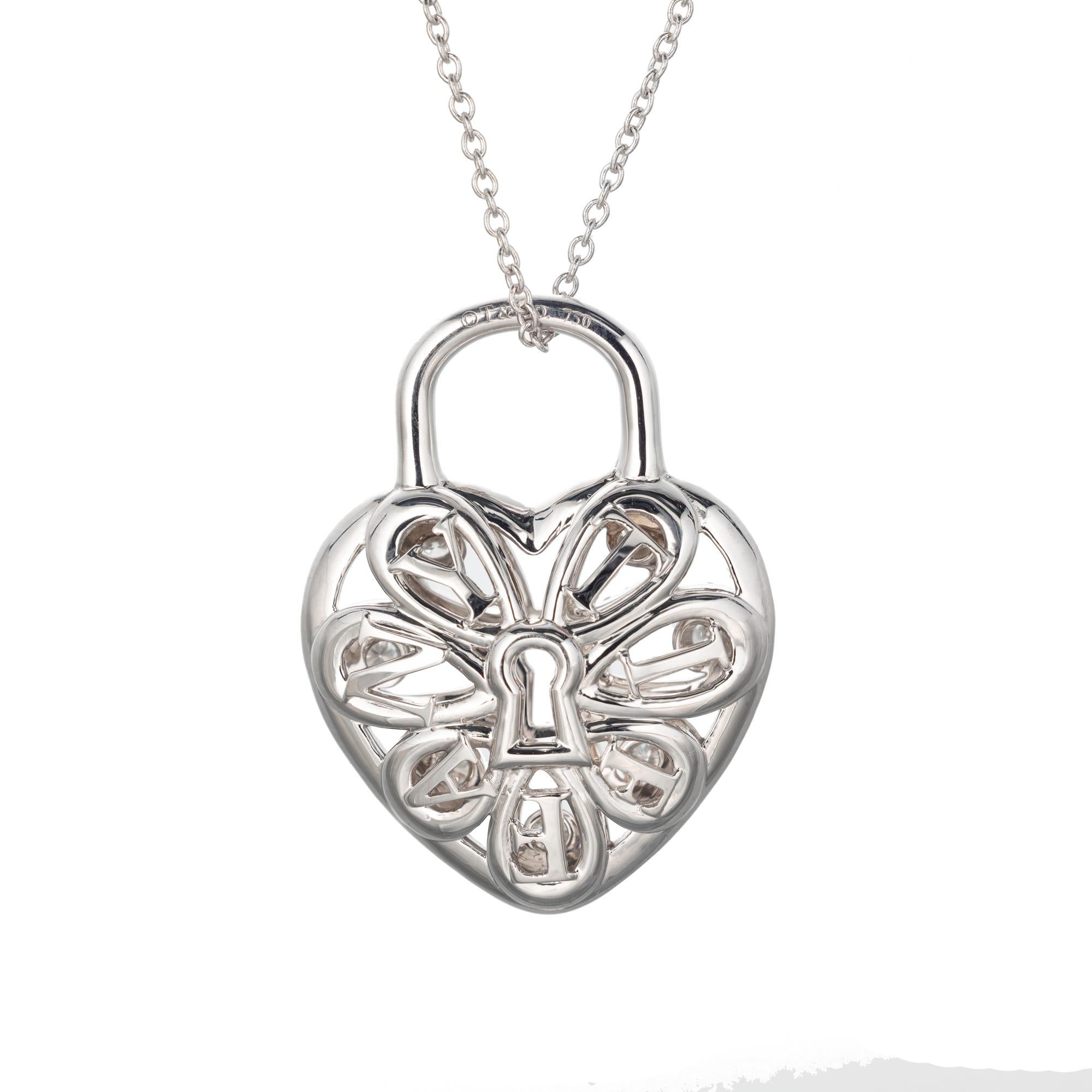 Tiffany & Co .90 Carat Diamond White Gold Heart Locket Pendant Necklace In New Condition In Stamford, CT