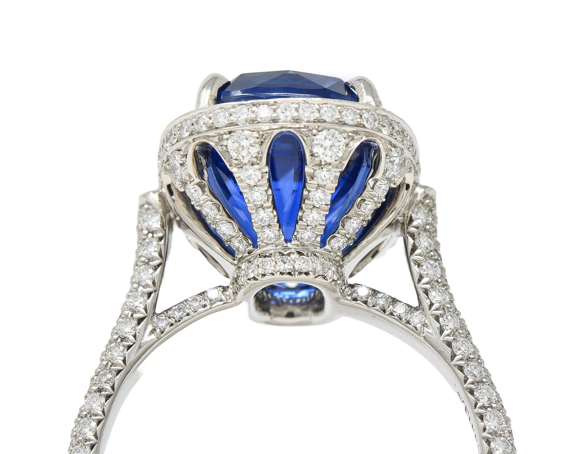 Tiffany & Co. 9.08 CTW Cushion Cut Blue Sapphire Diamond Platinum Halo Ring AGL For Sale 8