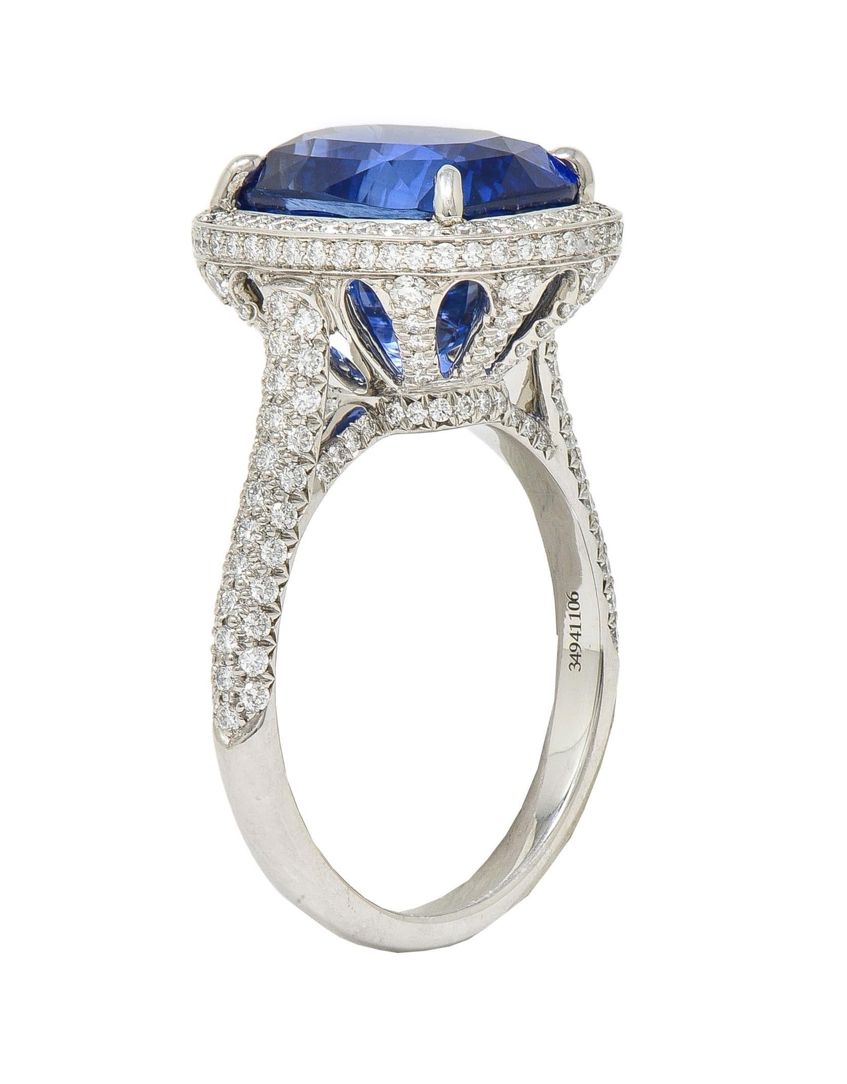 Tiffany & Co. 9.08 CTW Cushion Cut Blue Sapphire Diamond Platinum Halo Ring AGL For Sale 10