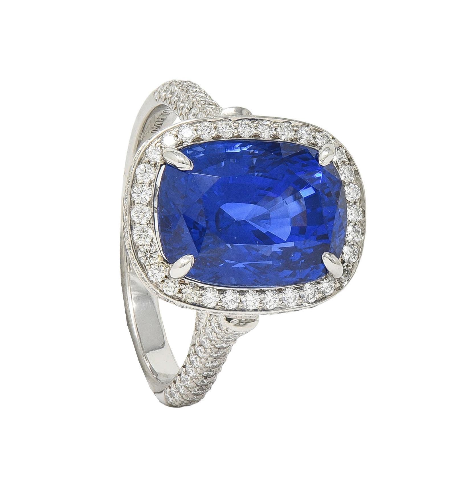 Tiffany & Co. 9.08 CTW Cushion Cut Blue Sapphire Diamond Platinum Halo Ring AGL For Sale 11