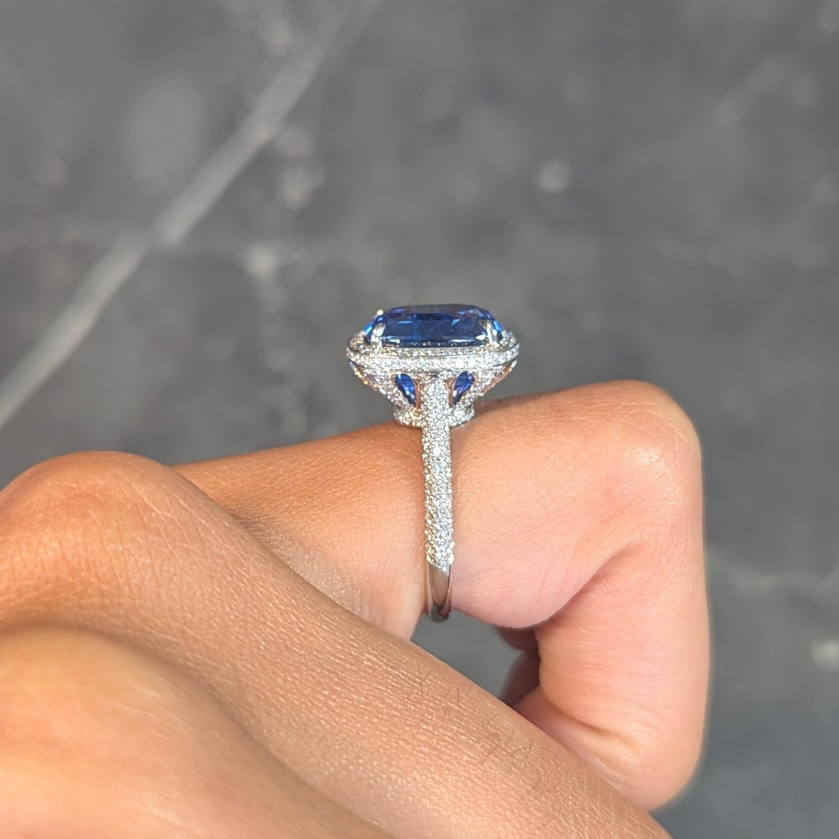 Tiffany & Co. 9.08 CTW Cushion Cut Blue Sapphire Diamond Platinum Halo Ring AGL For Sale 13