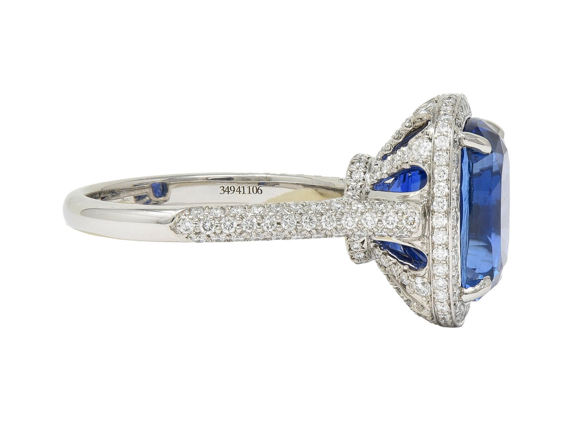 Tiffany & Co. 9.08 CTW Cushion Cut Blue Sapphire Diamond Platinum Halo Ring AGL For Sale 1