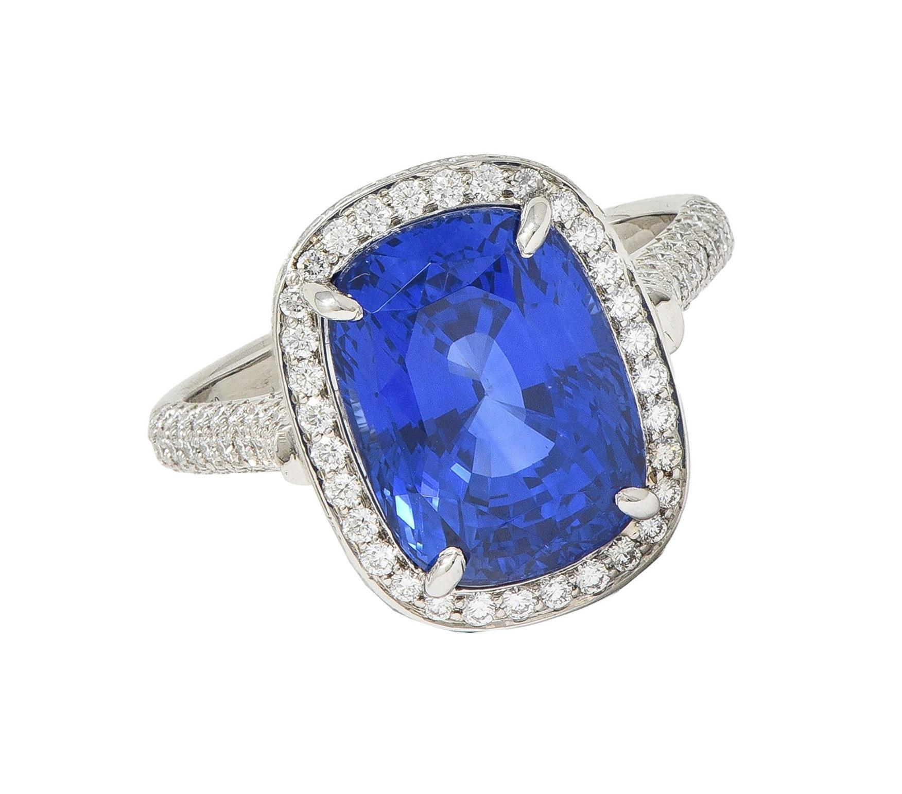 Tiffany & Co. 9.08 CTW Cushion Cut Blue Sapphire Diamond Platinum Halo Ring AGL For Sale 5