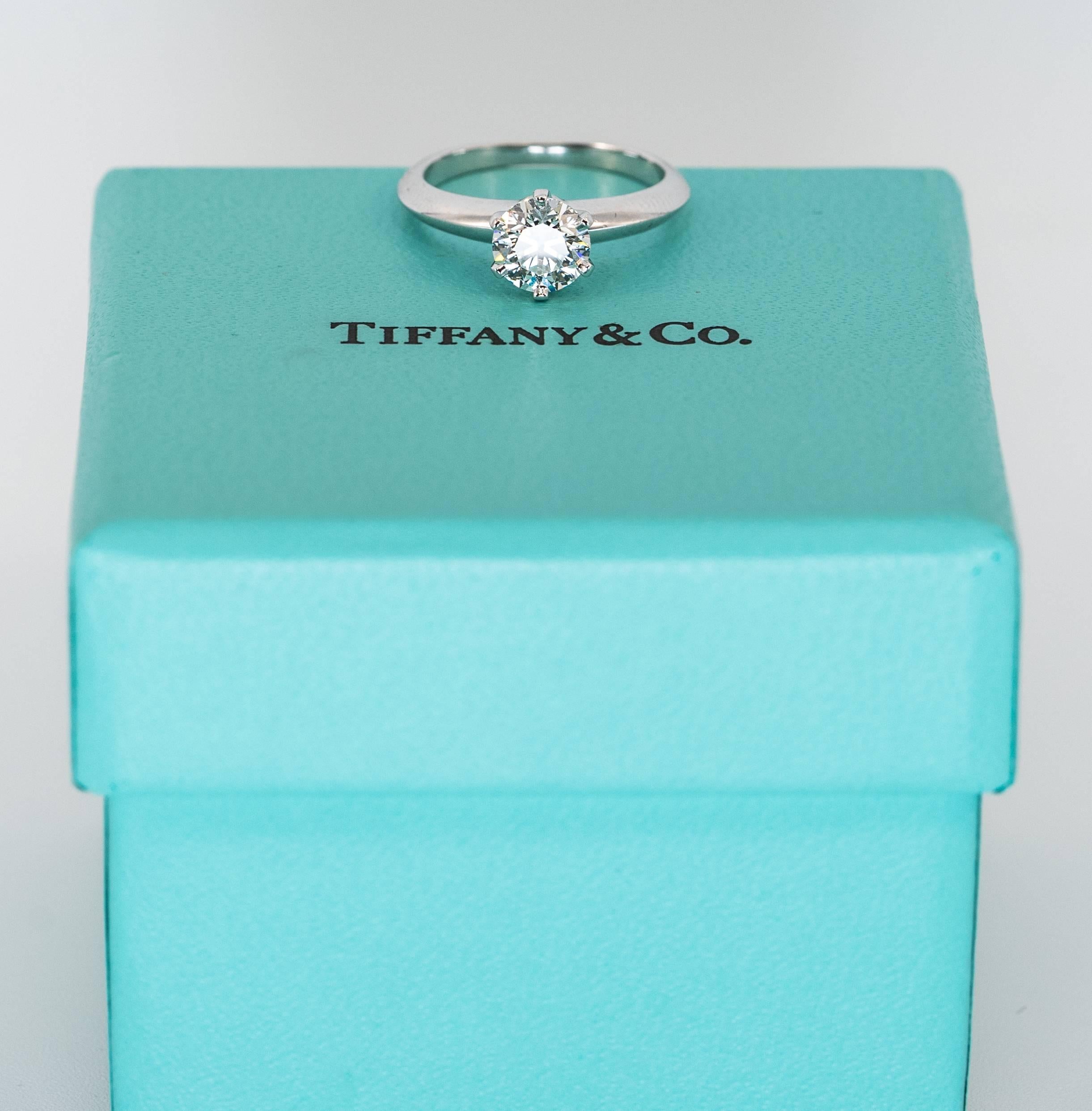 Contemporary Tiffany & Co .91 Carat Round Brilliant Diamond Centre Engagement Ring