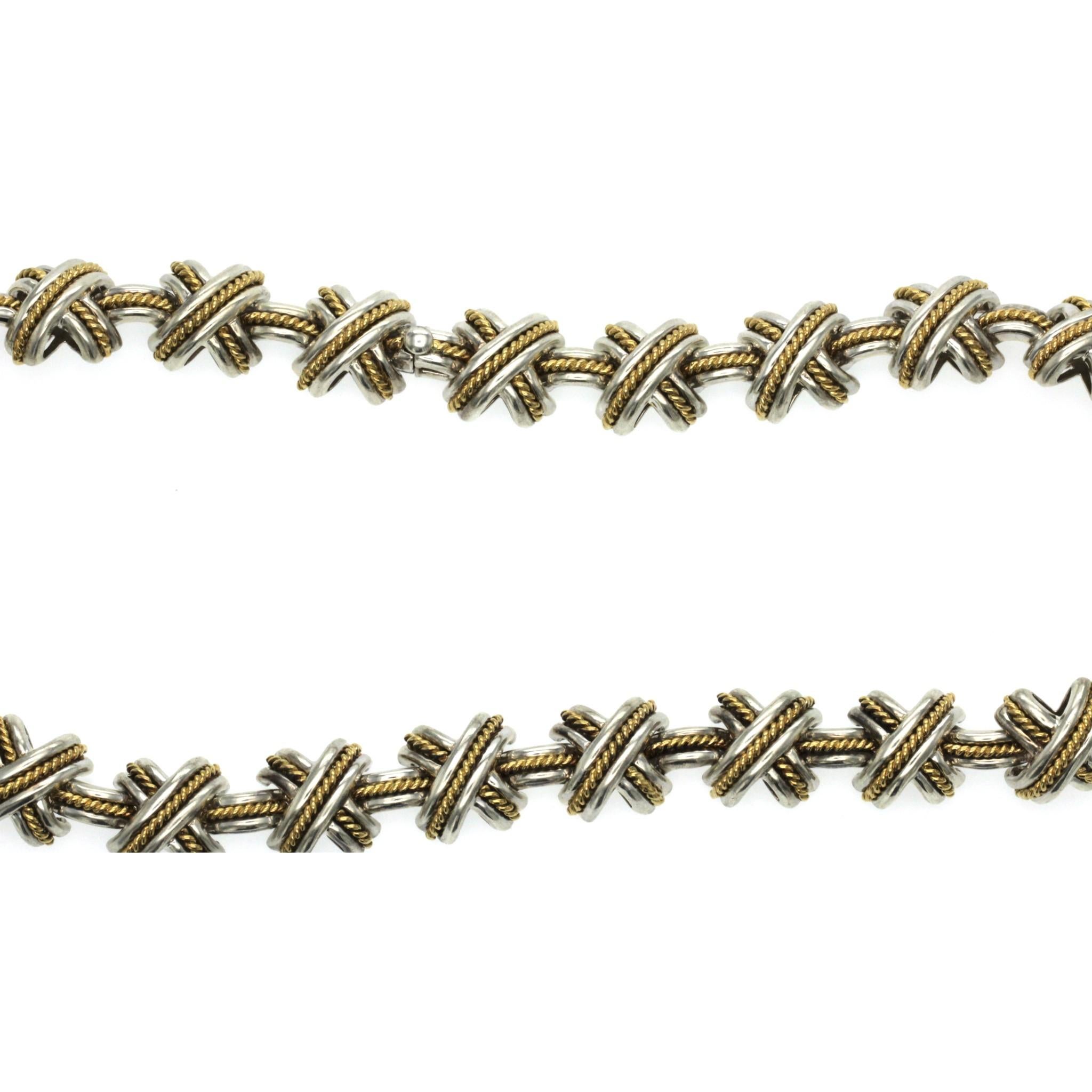 X Crossover-Gliederhalskette, Tiffany & Co. 925 Silber 18k Gelbgold Signatur 1