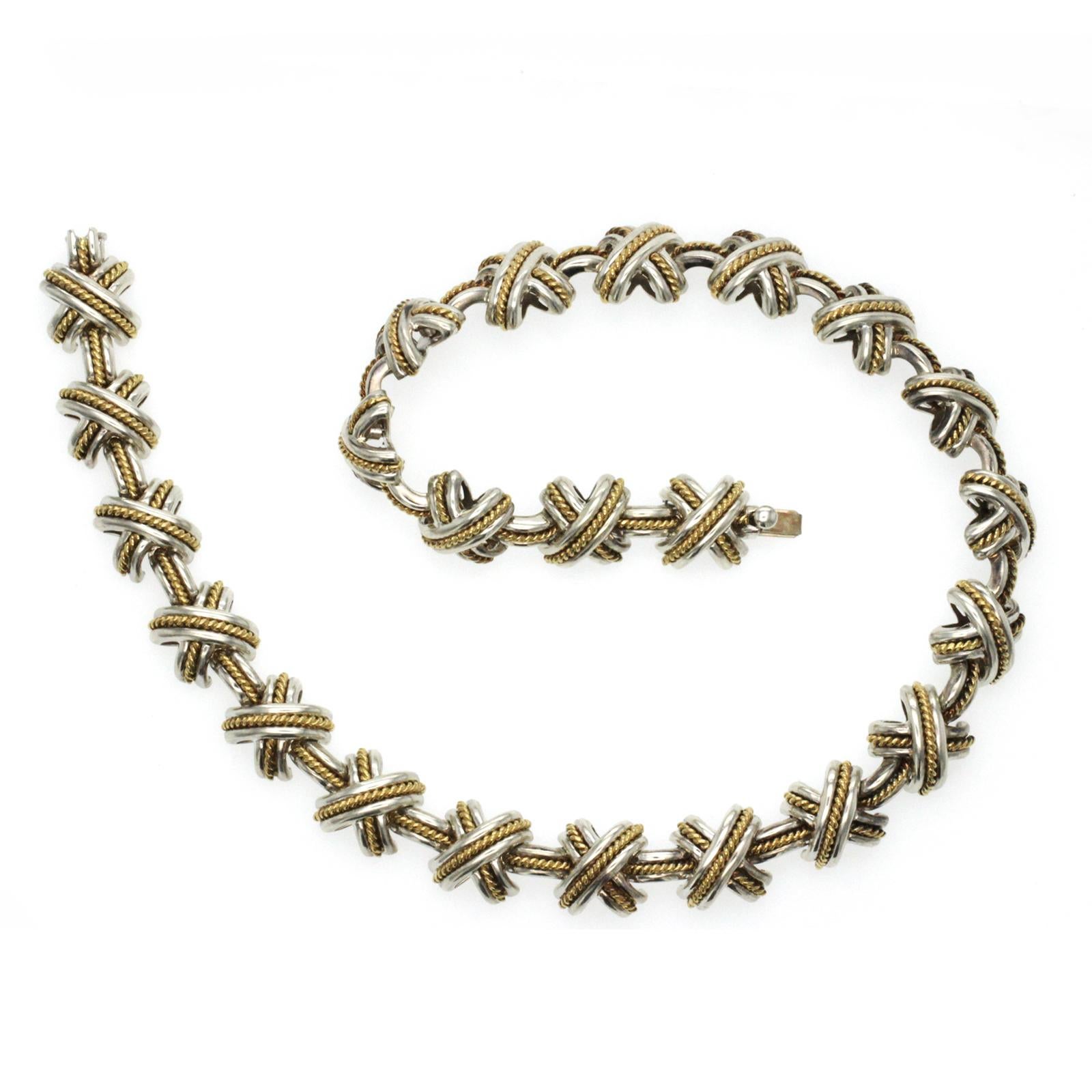 X Crossover-Gliederhalskette, Tiffany & Co. 925 Silber 18k Gelbgold Signatur 3