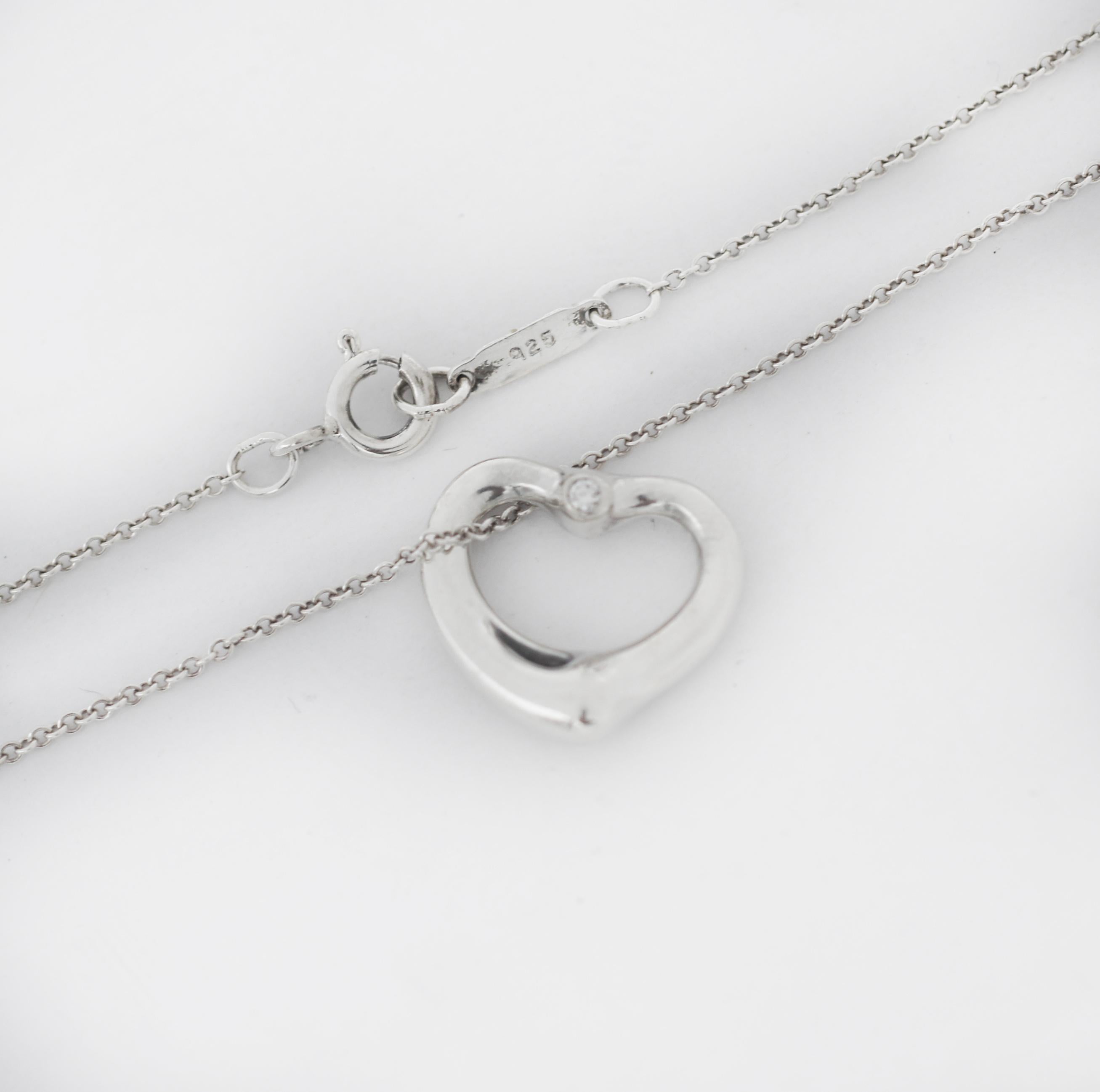 Round Cut Tiffany & Co. 925 Silver Diamond Open Heart Necklace