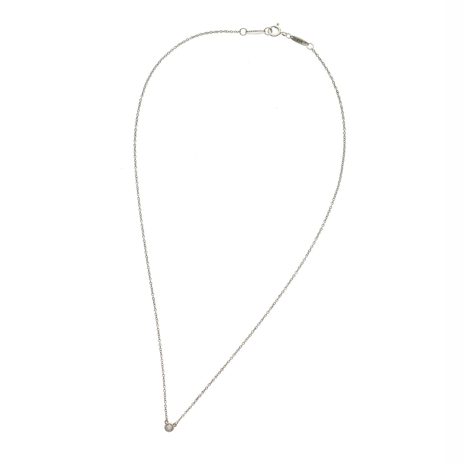 Round Cut Tiffany & Co 925 Silver Elsa Peretti Single Diamond by Yard Necklace