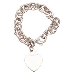 TIFFANY & CO. 925 Silver Heart Tag Charm chain linked bracelet