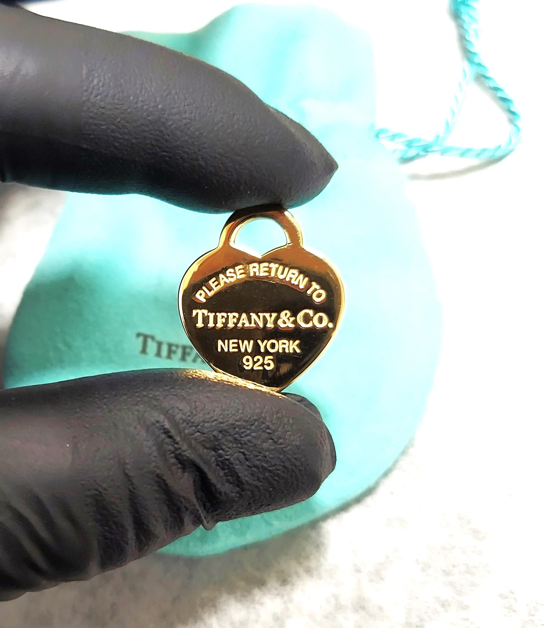 Modern Tiffany & Co 925 Silver Heart Yellow Gold Plated Pendant For Sale