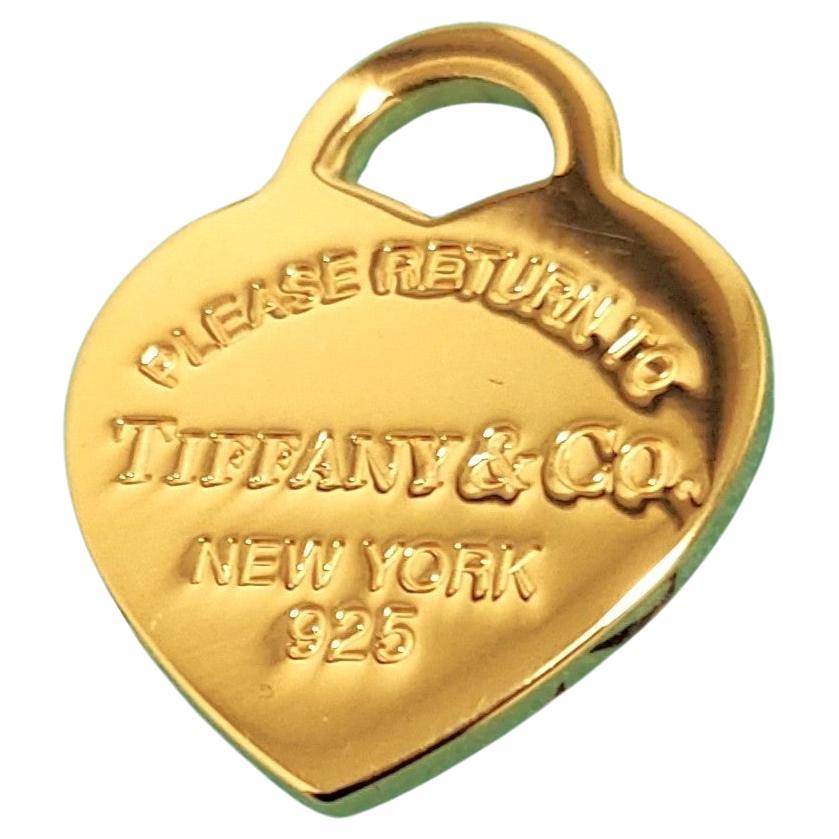 Tiffany & Co 925 Silver Heart Yellow Gold Plated Pendant For Sale