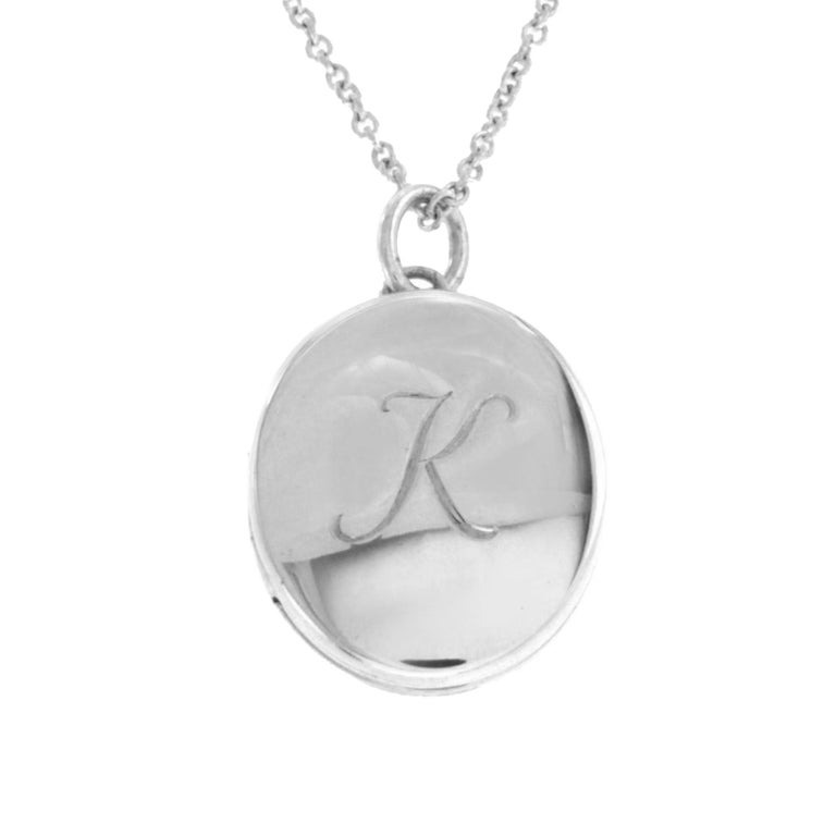 Tiffany and Co. 925 Silver Picture Locket "K" Pendant Necklace For Sale
