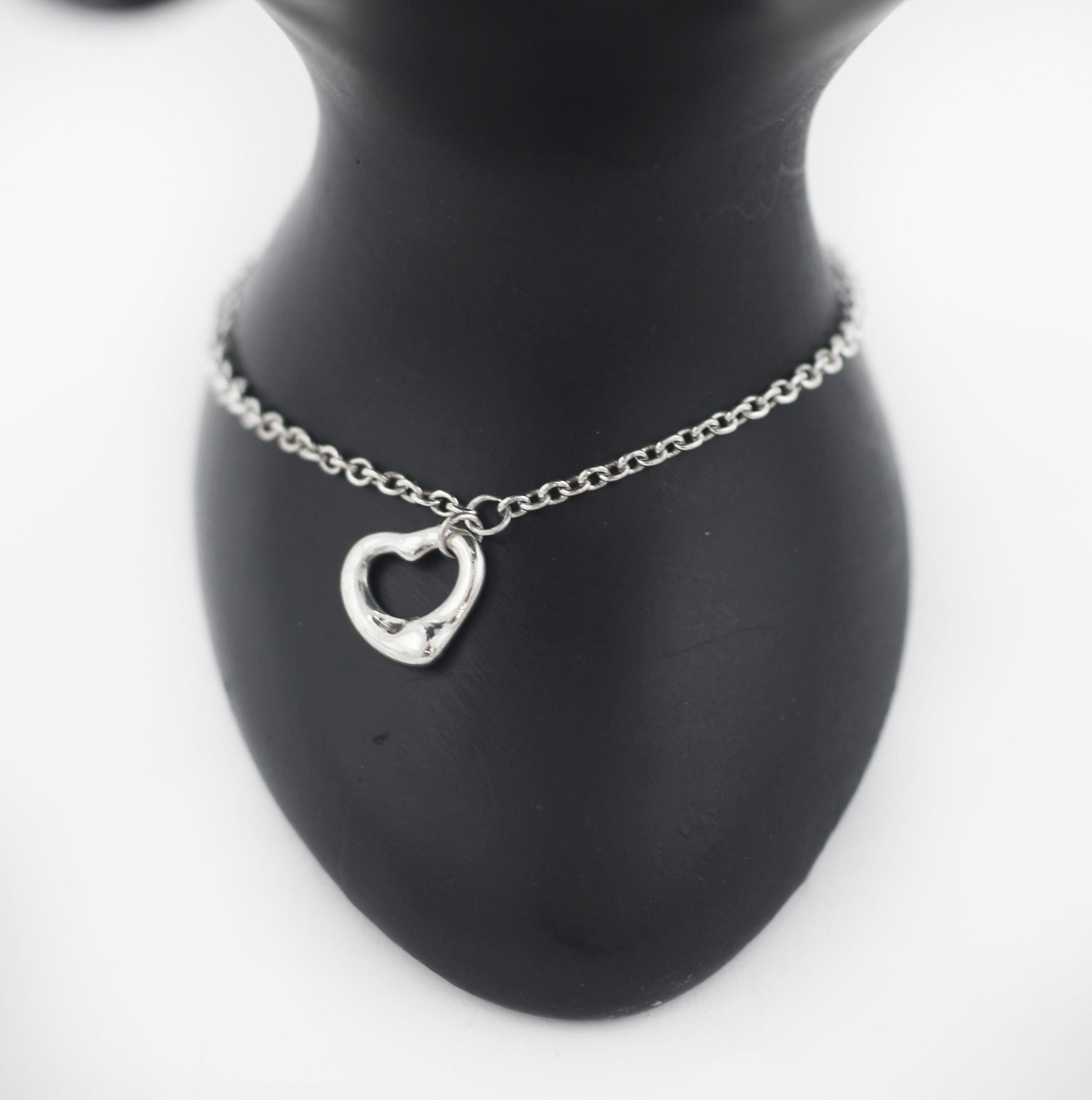 Tiffany & CO.
Elsa Peretti
Open Heart Bracelet
The simple, evocative shape of Elsa Peretti Open Heart designs celebrates the spirit of love. A delicate heart charm adds an elegant touch to this design.
Sterling silver
11mm heart
Size large 7.5