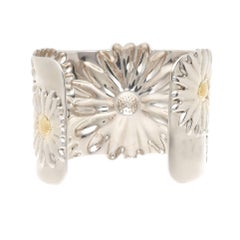 Tiffany & Co. 925 Sterling and 18k Gold Wide Daisy Cuff Bracelet