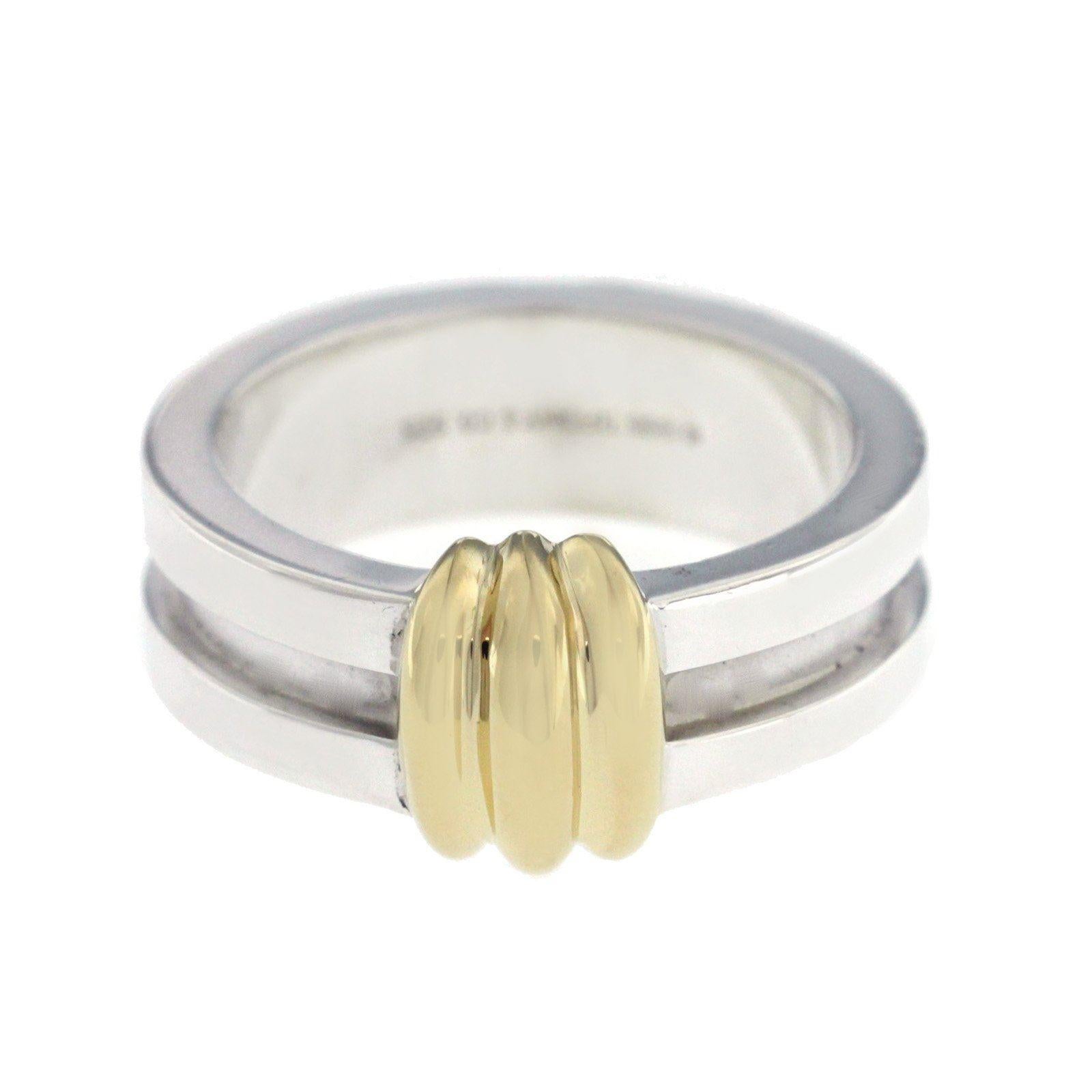 Tiffany & Co. 925 Sterling Silver 18 Karat Gold Atlas Groove Band Ring 1