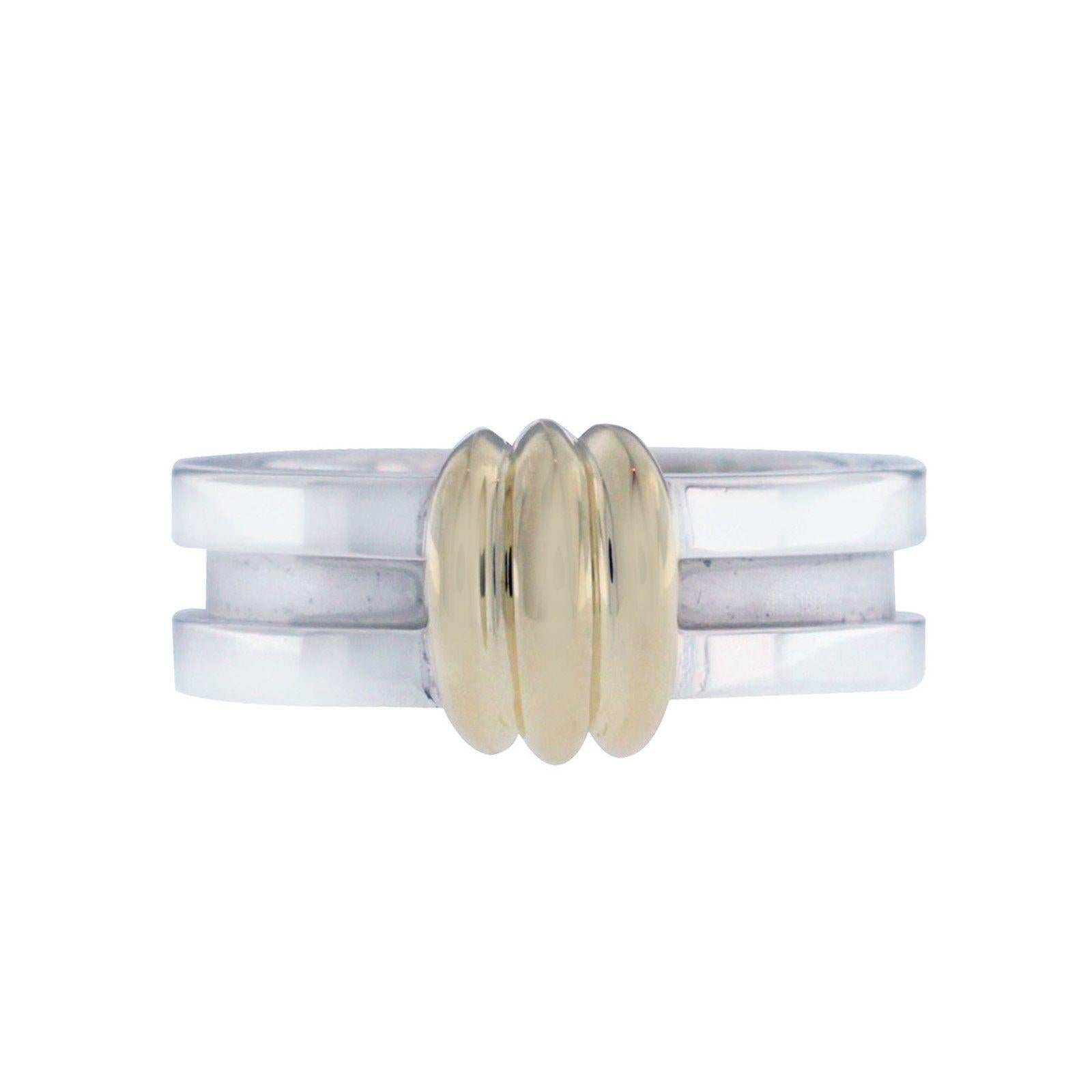 Tiffany & Co. 925 Sterling Silver 18 Karat Gold Atlas Groove Band Ring 2