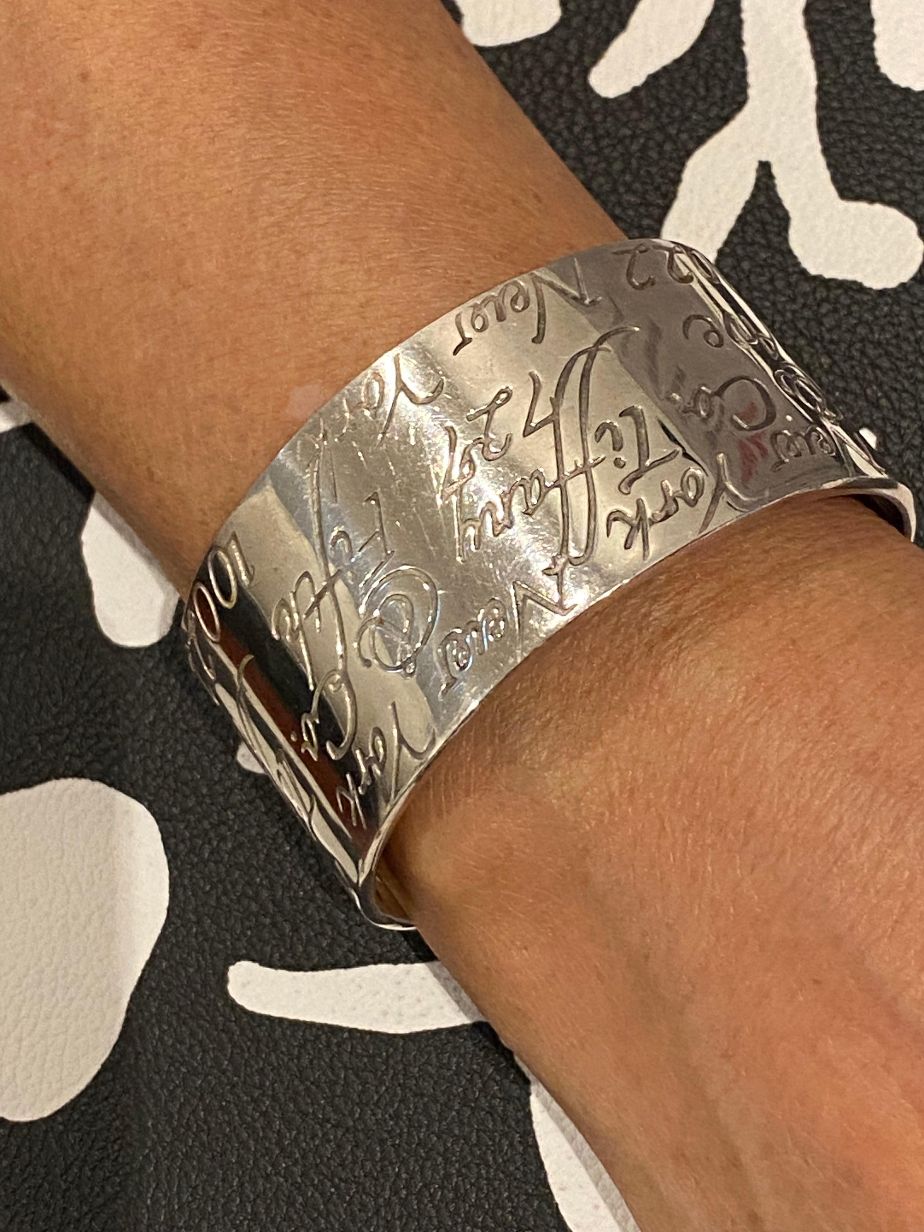 Modern Tiffany & Co 925 Sterling Silver 727 Fifth Ave New York 10022 Notes Cuff Bangle For Sale