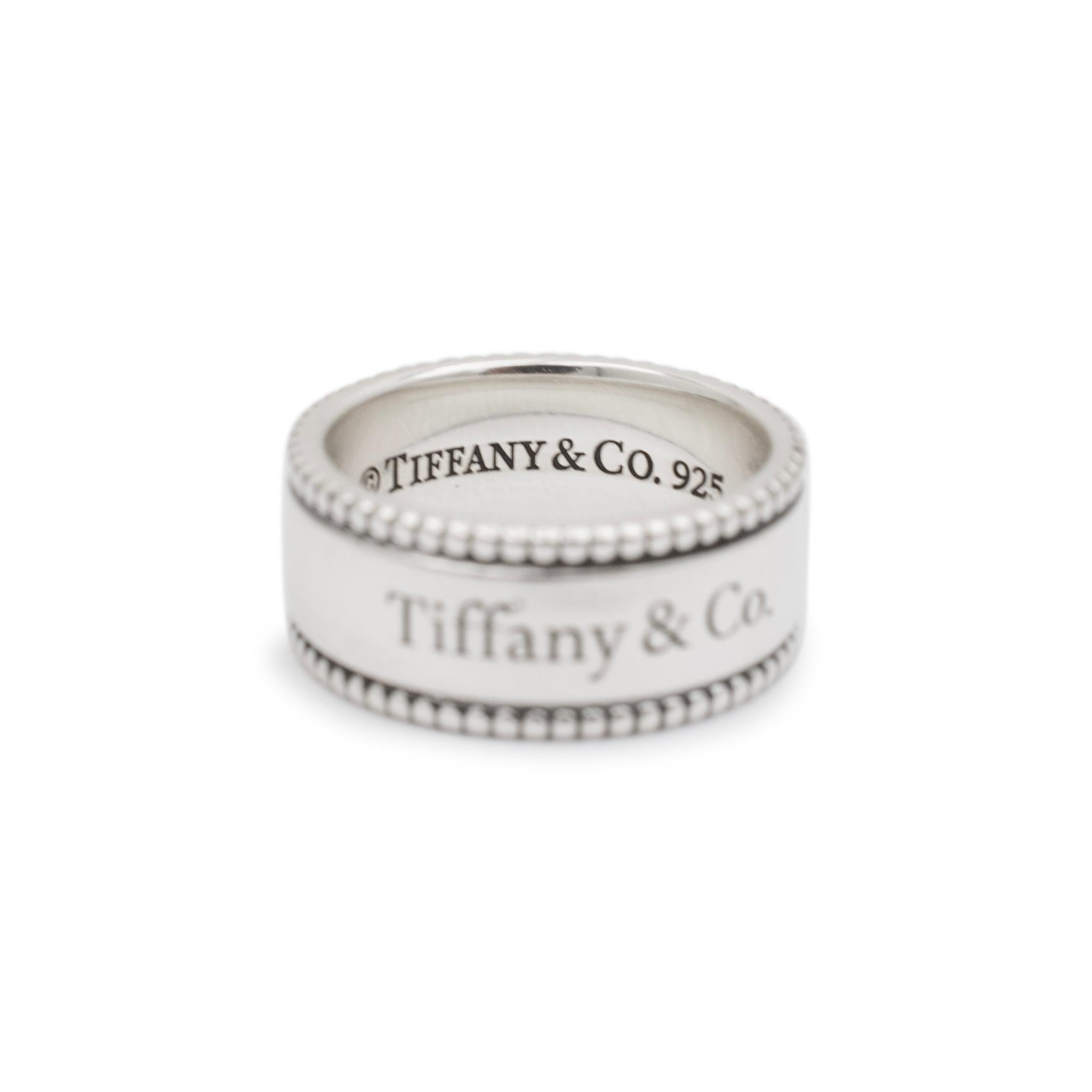 Alliance Tiffany & Co. 925 en argent sterling à bords perlés Excellent état - En vente à Houston, TX