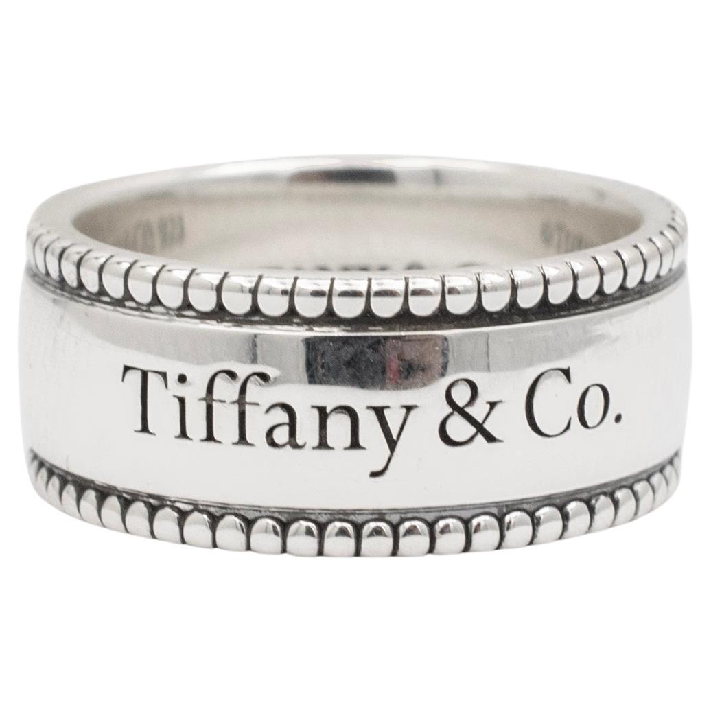 Tiffany & Co. 925 Sterling Silver Beaded Edge Wedding Band Ring For Sale