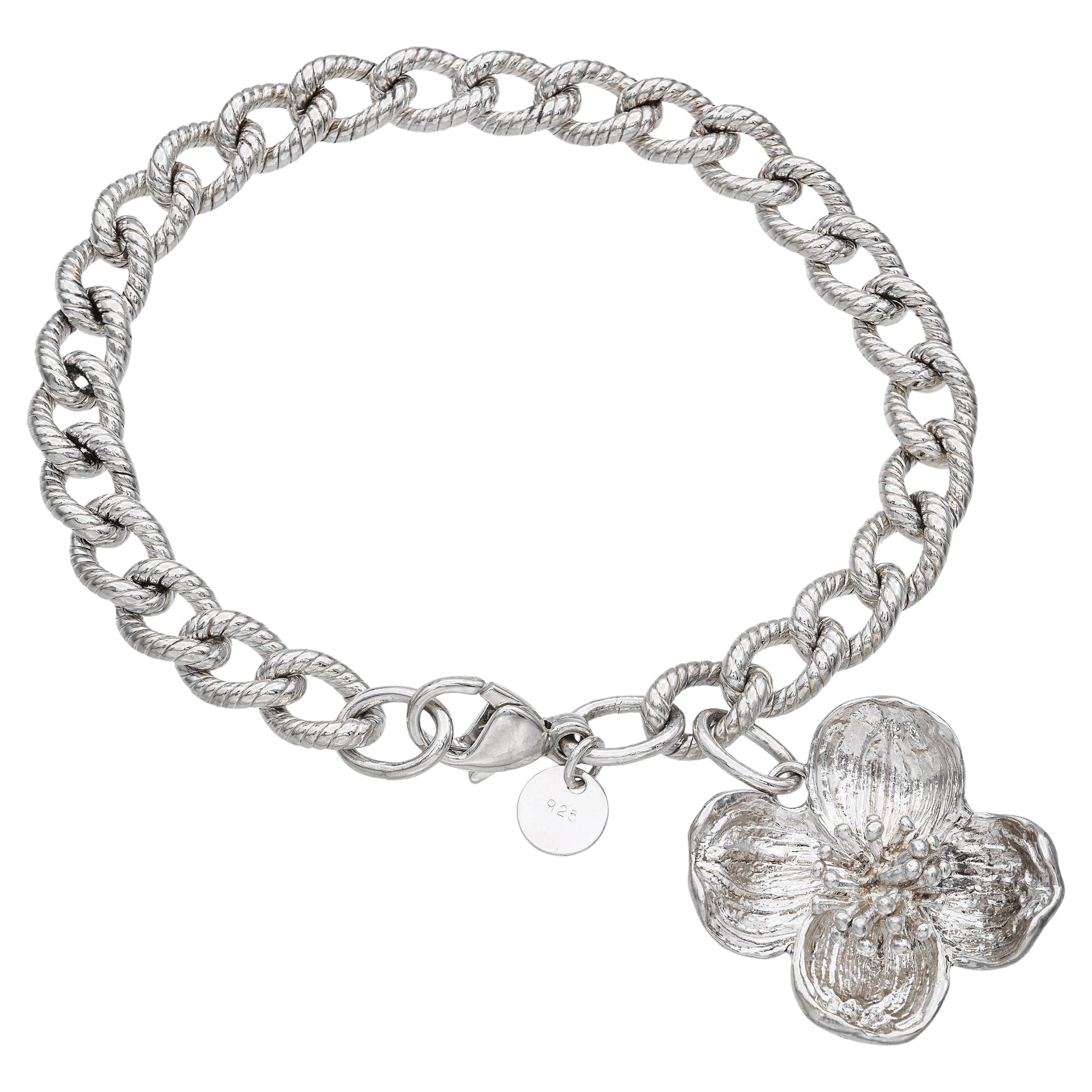 Tiffany & Co. 925 Sterling Silver Dogwood Flower Charm Bracelet For Sale