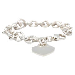 Tiffany & Co. 925 Sterling Silver Heart Charm Cable Chain Bracelet
