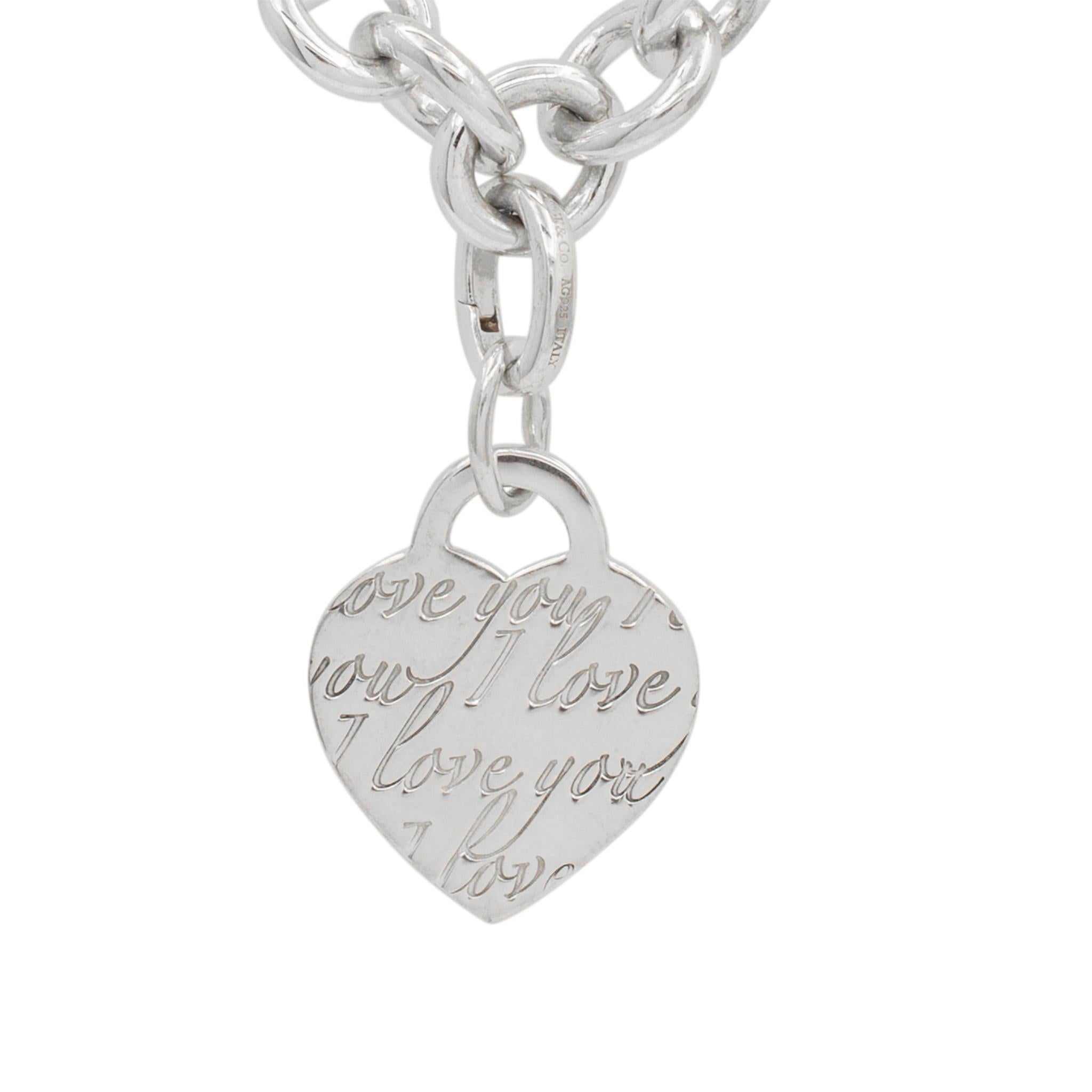 Tiffany & Co. 925 Sterlingsilber I Love You Heart Tag-Anhänger-Halskette im Zustand „Hervorragend“ in Houston, TX
