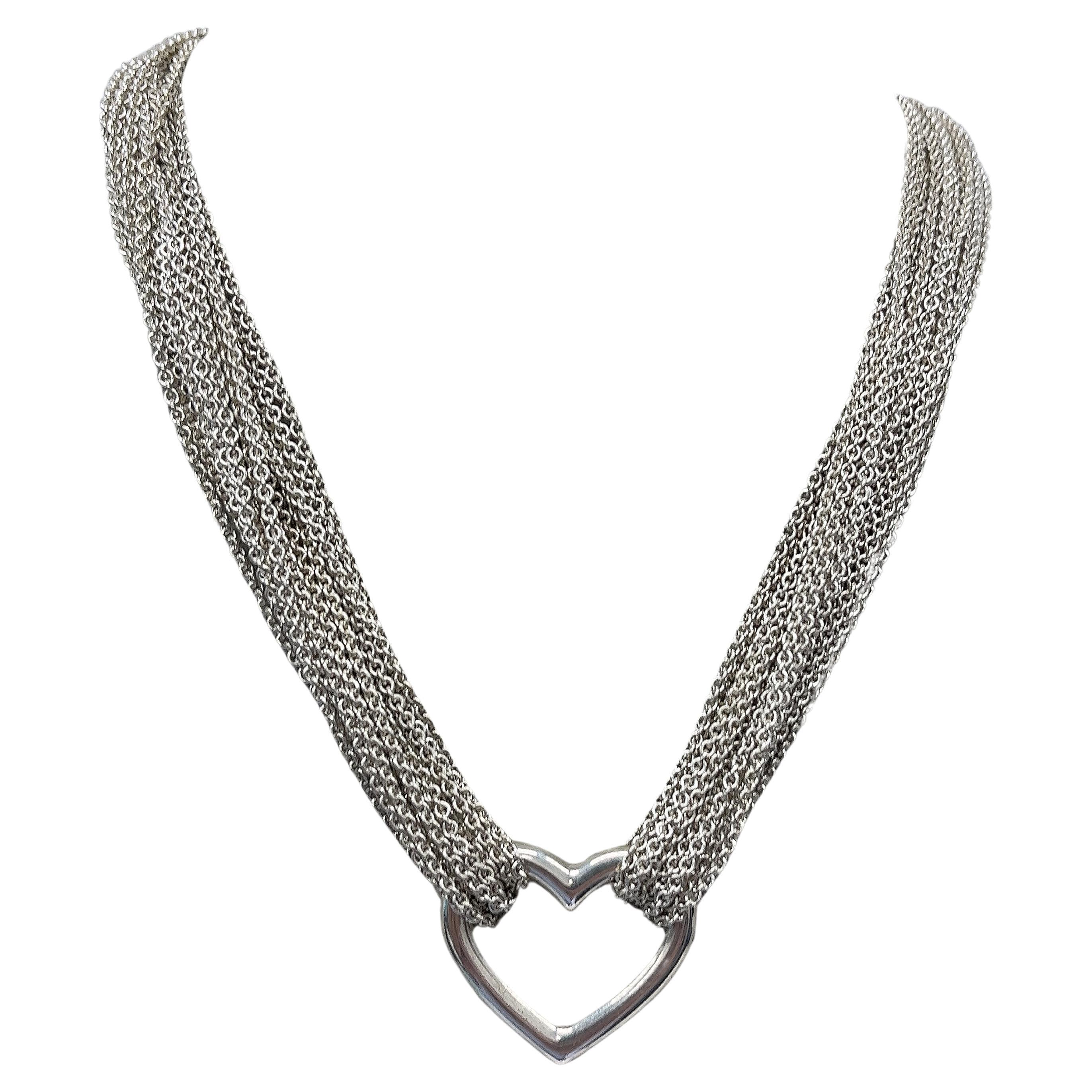 Tiffany & Co 925 Sterling Silver Multi Strand Choker Toggle Necklace  For Sale